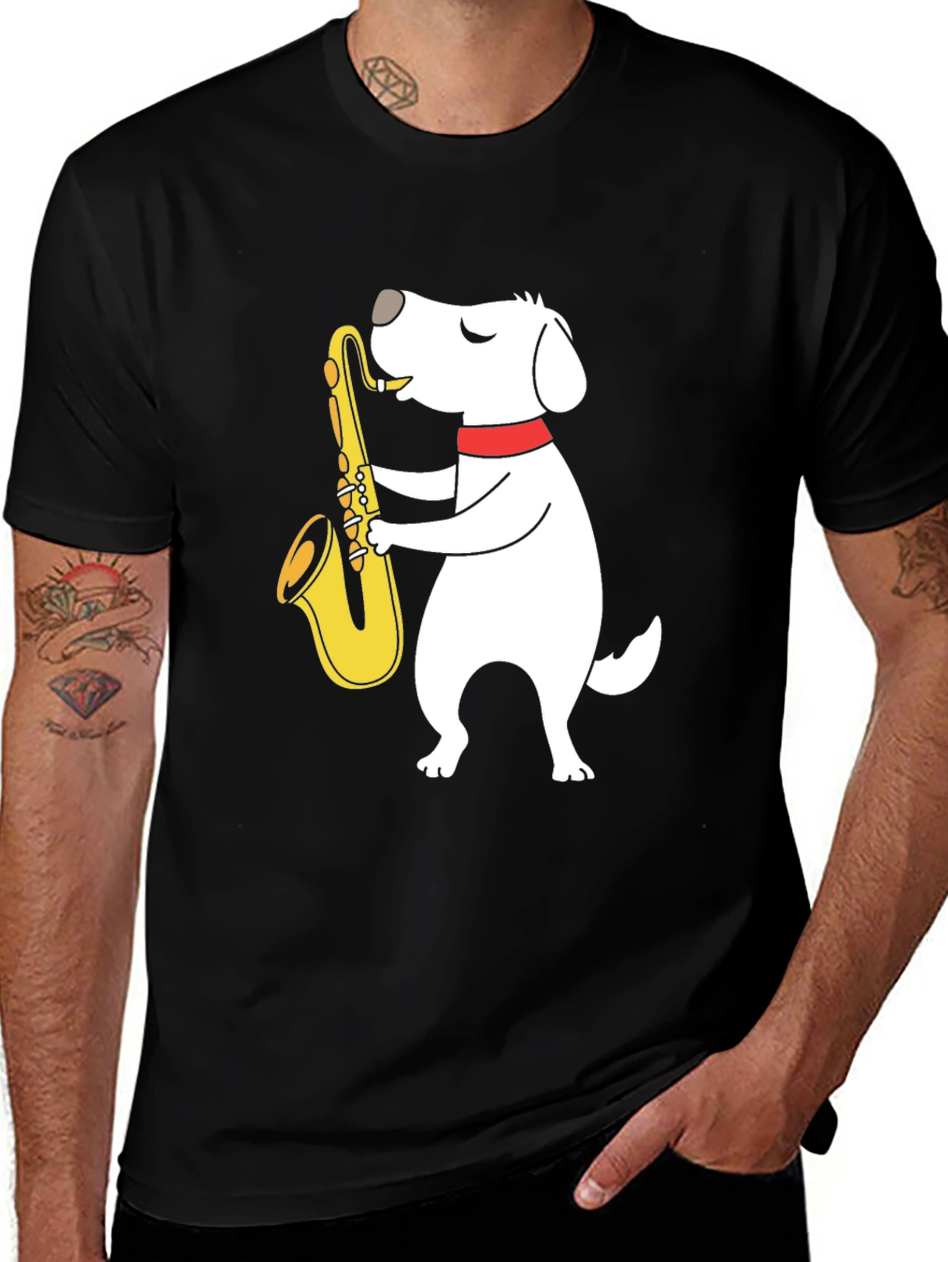 Variant 2 of Dog Playing Saxophone Graphic Tee