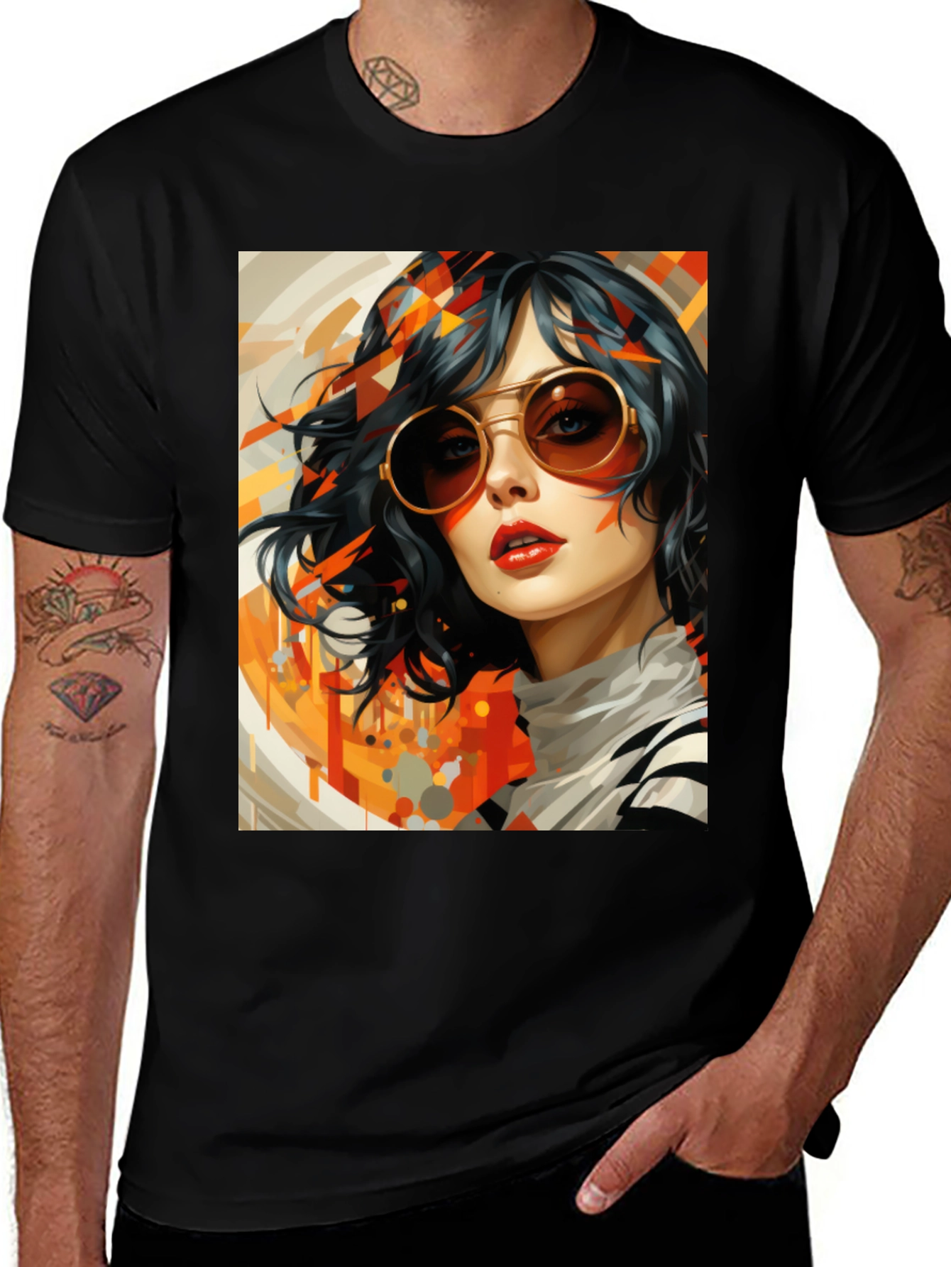 Variant 16 of Retro Art Woman Graphic Tee - Stylish Black T-Shirt