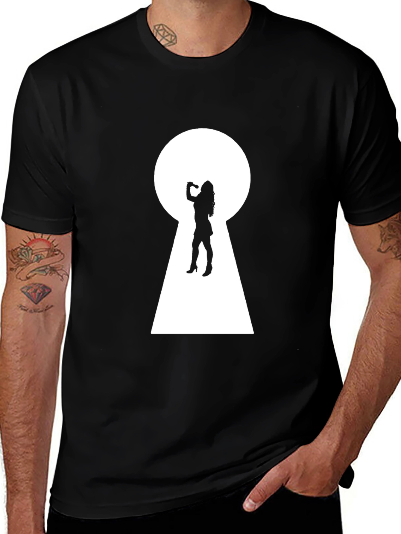 Variant 4 of Keyhole Silhouette Graphic Tee - Black Cotton T-Shirt