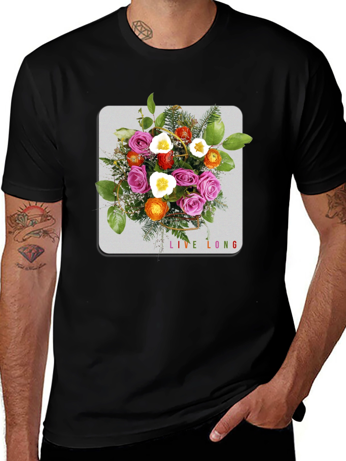 Variant 26 of Floral Bouquet Graphic Black T-Shirt