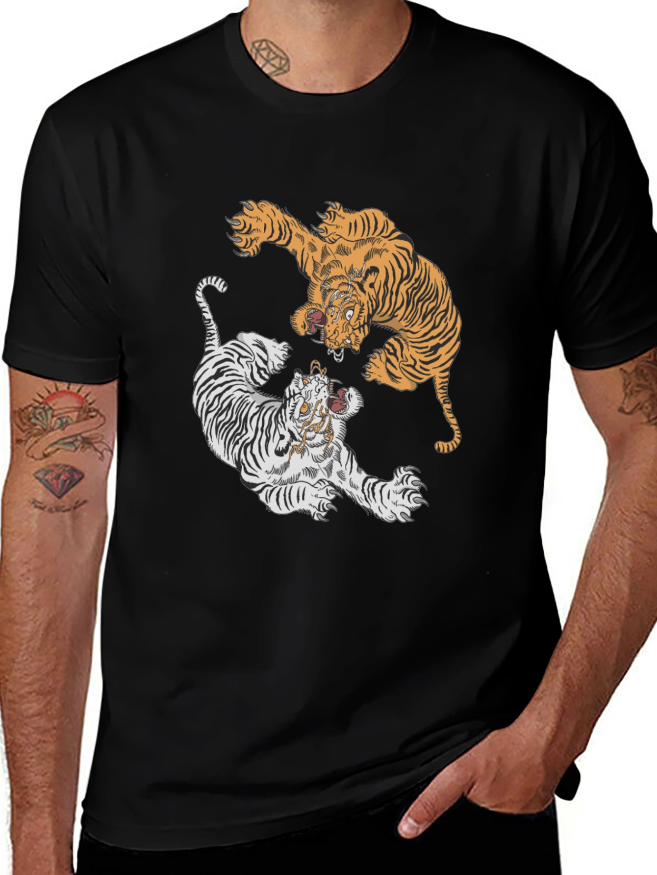 Variant 27 of Tiger Yin Yang Graphic Tee - Black Cotton T-Shirt