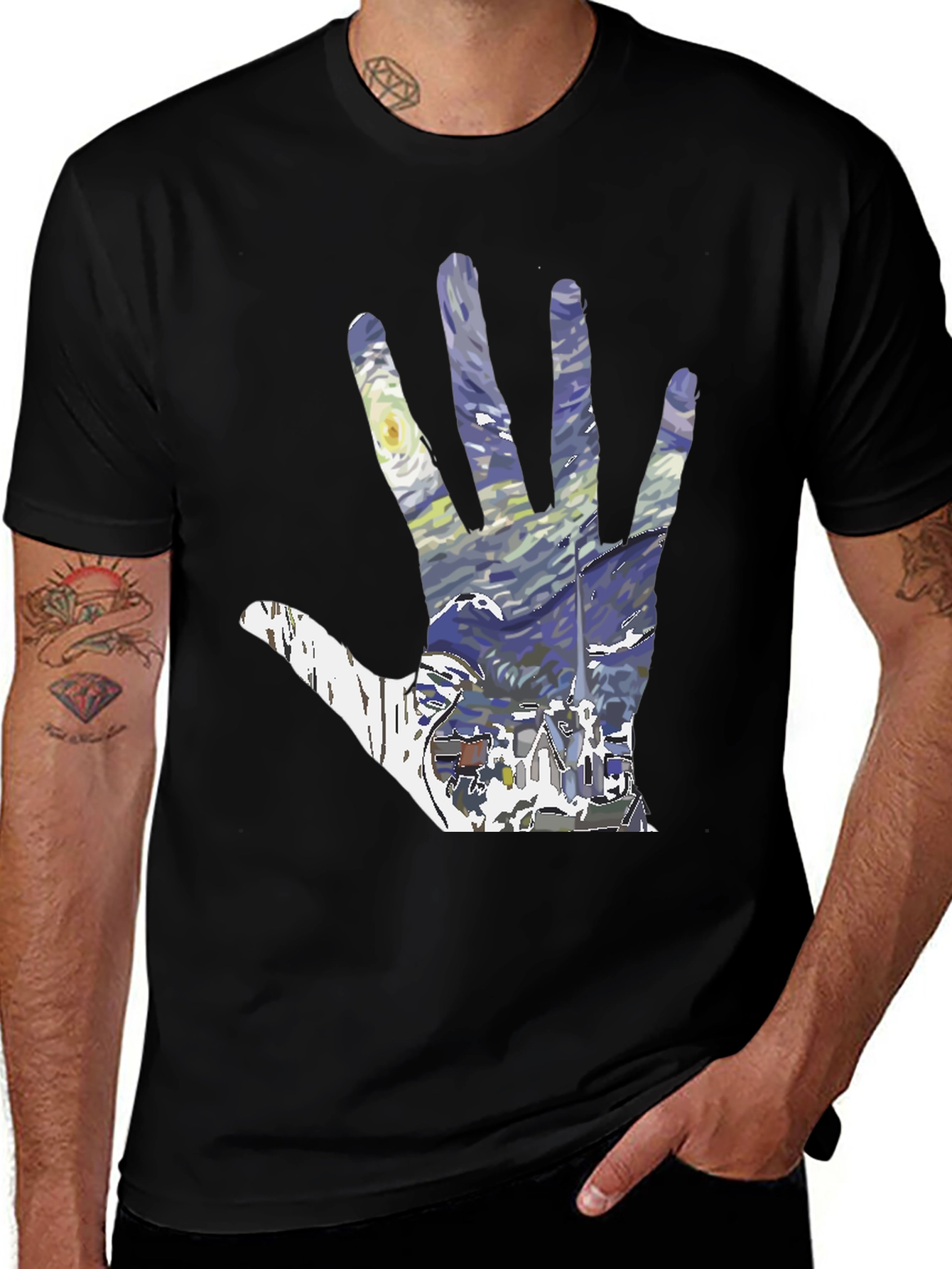 Variant 27 of Starry Night Hand Graphic Tee - Black