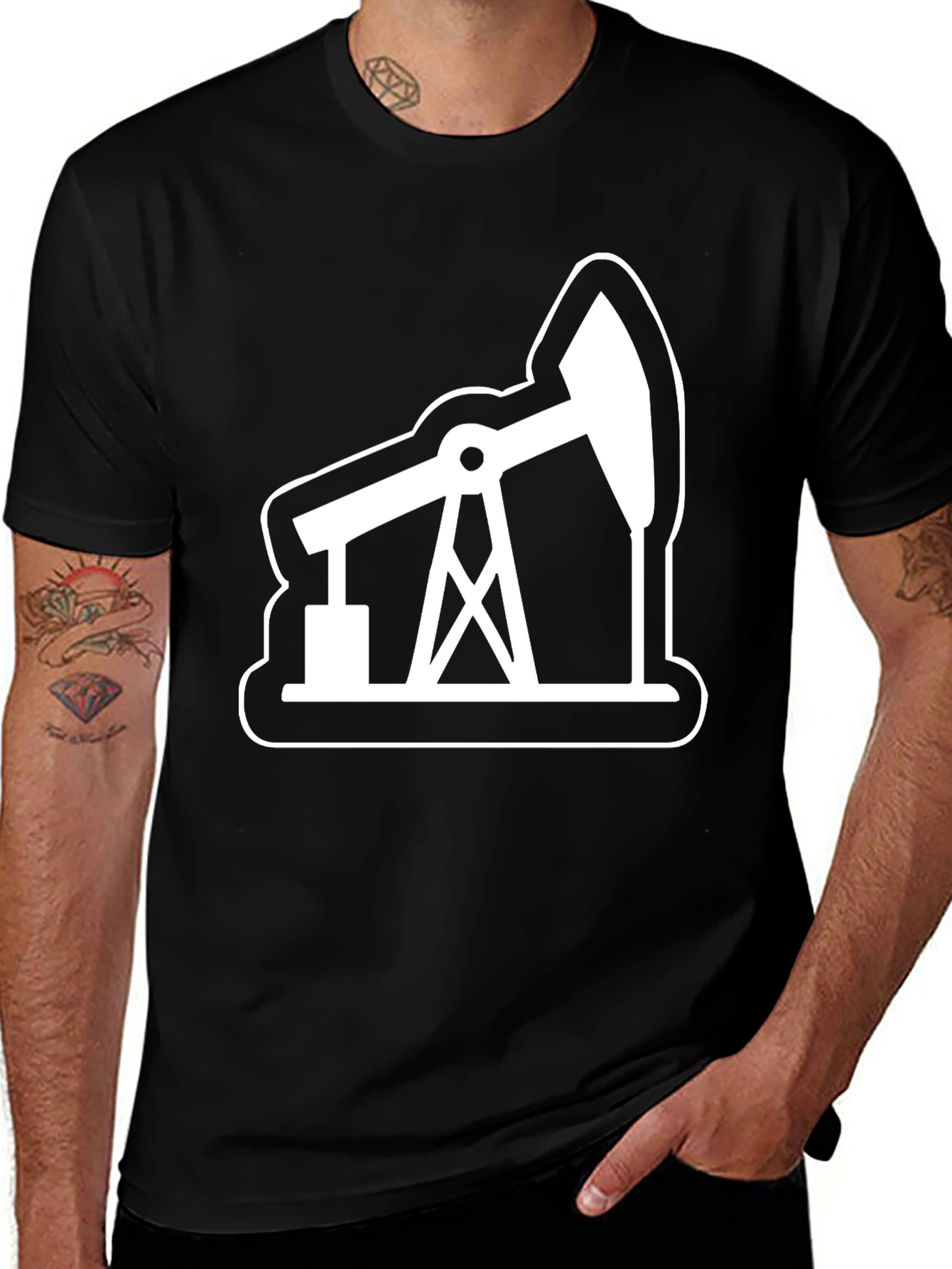 Variant 28 of Oil Rig Graphic Tee - Black Cotton T-Shirt