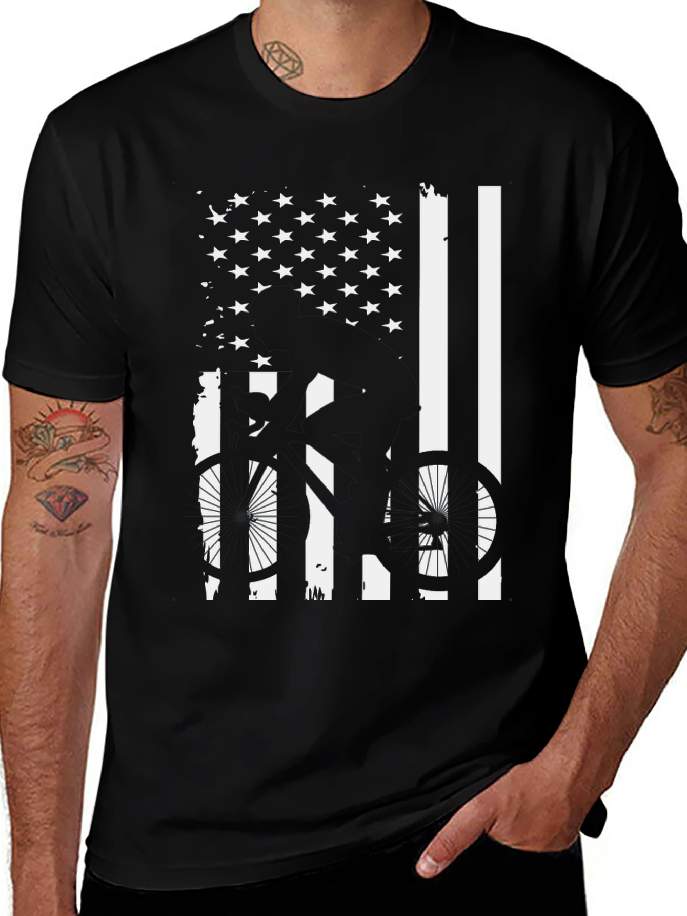 Variant 30 of American Flag Bicycle Graphic Tee - Black