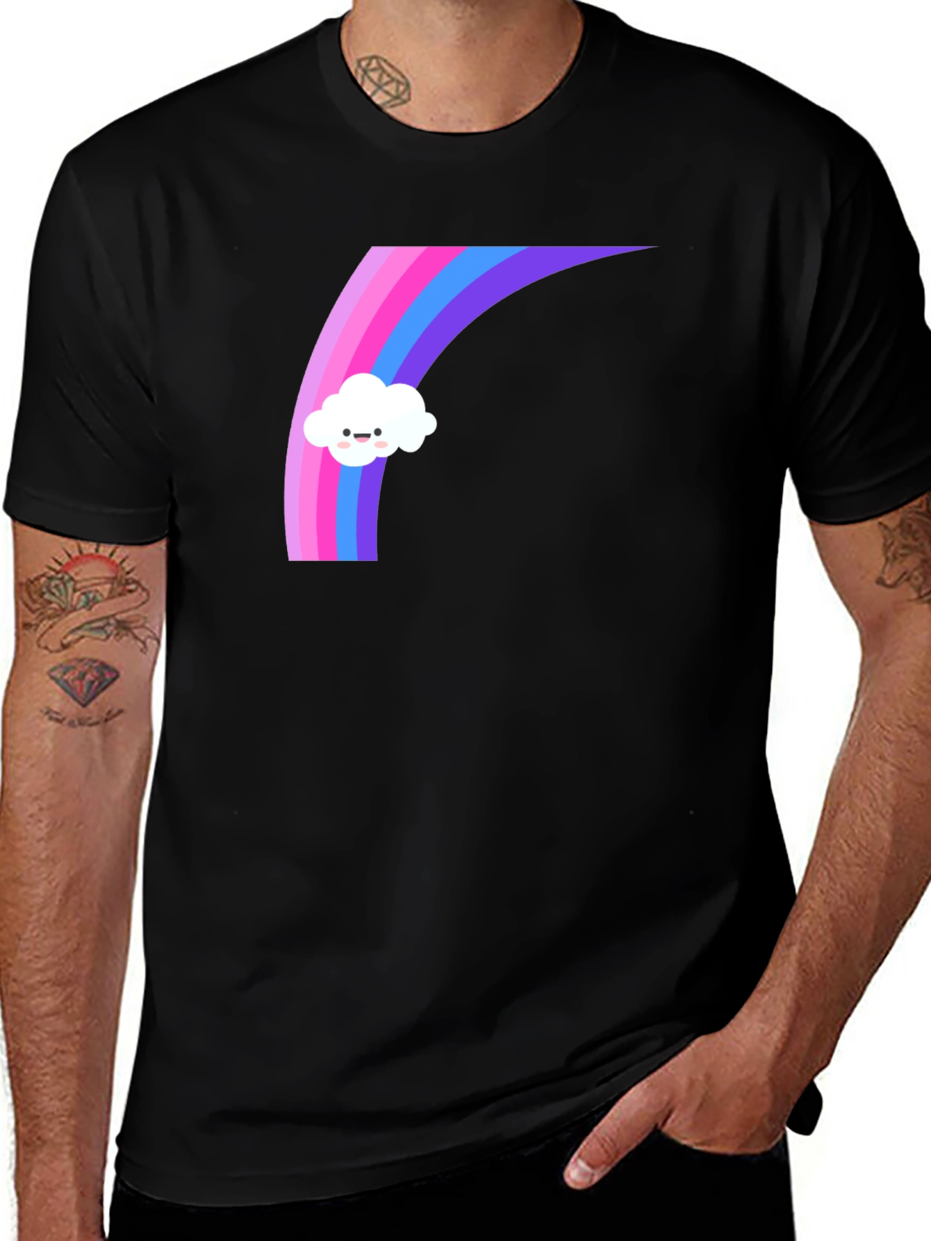 Variant 4 of Rainbow Cloud Graphic Tee - Black Cotton T-Shirt