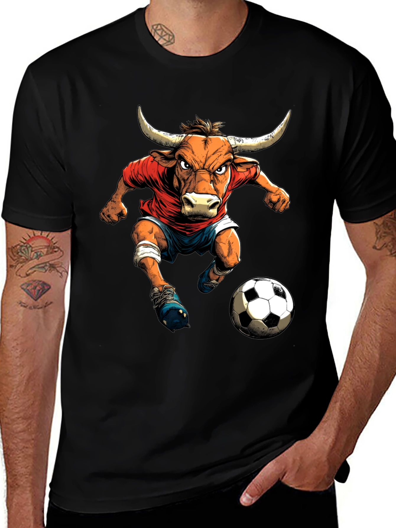 Variant 3 of Bull Soccer Player Graphic T-Shirt
