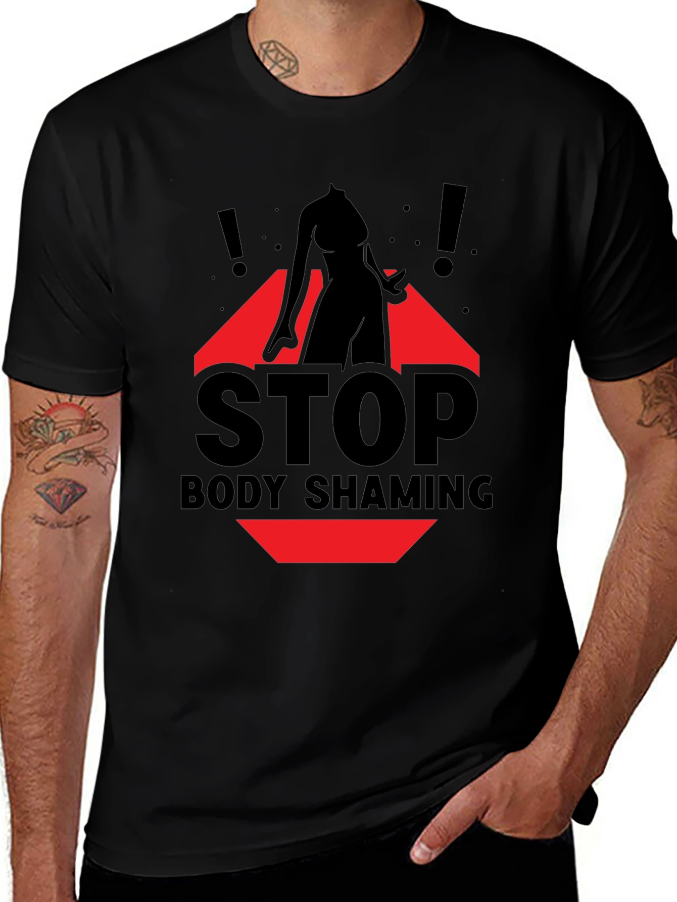 Variant 16 of Stop Body Shaming Graphic Tee - Black