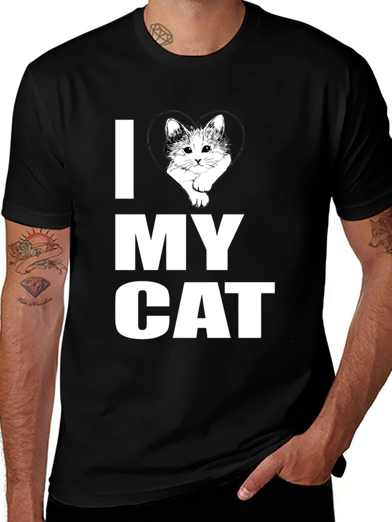 Variant 10 of I Heart My Cat Graphic T-Shirt Black Cotton
