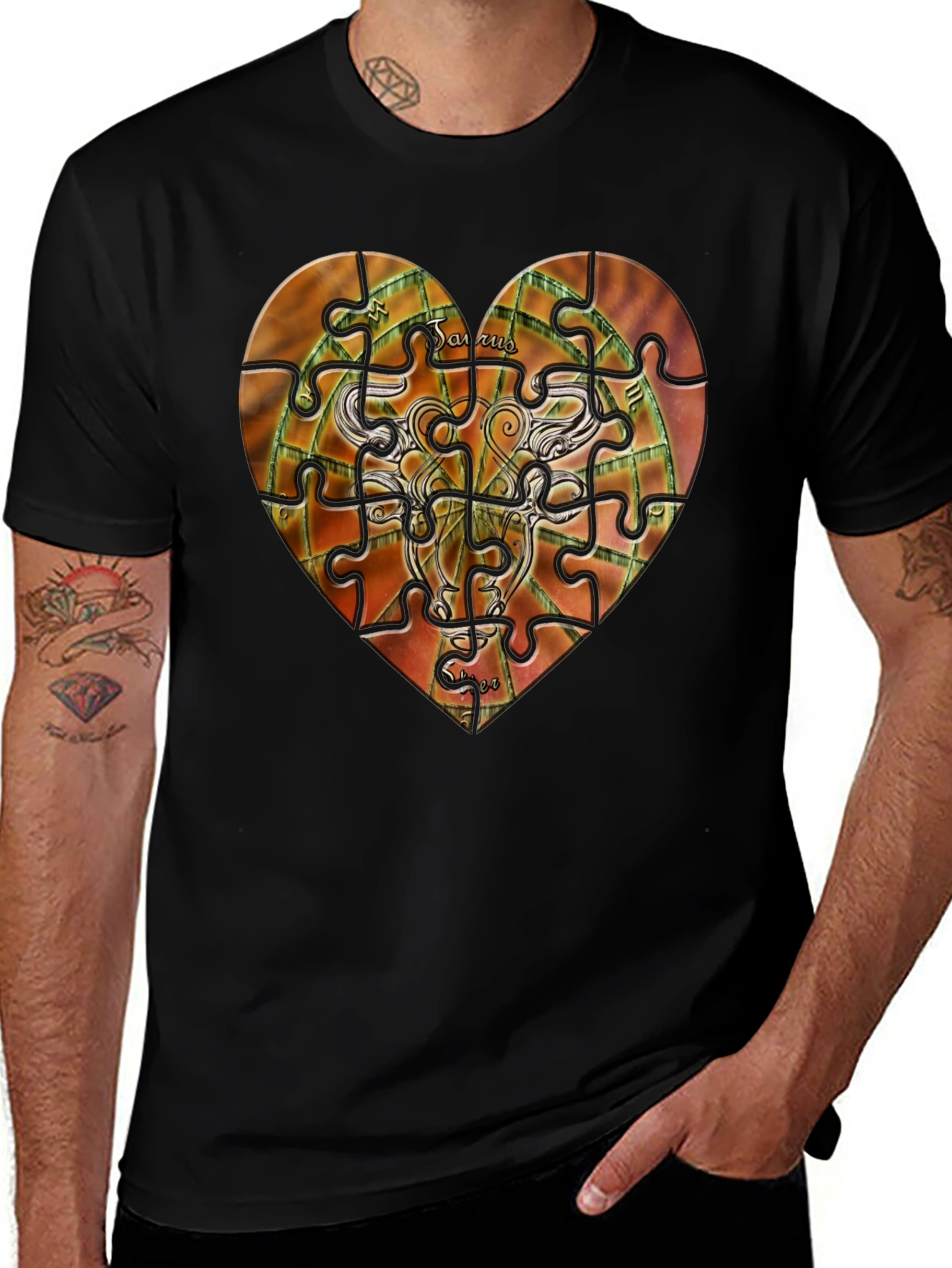 Taurus Zodiac Puzzle Heart Graphic T-Shirt