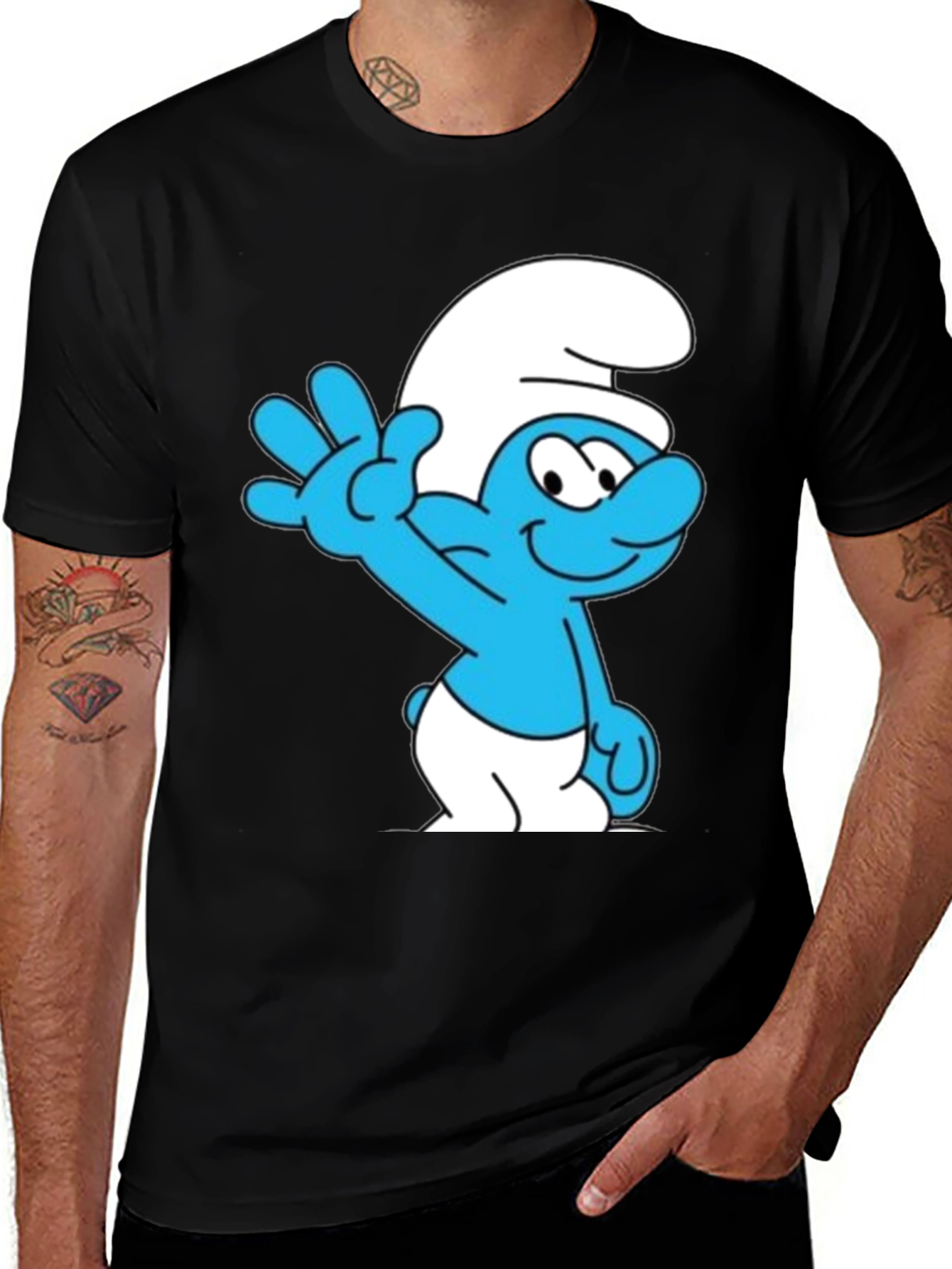 Variant 13 of Smurf Cartoon Graphic Black T-Shirt