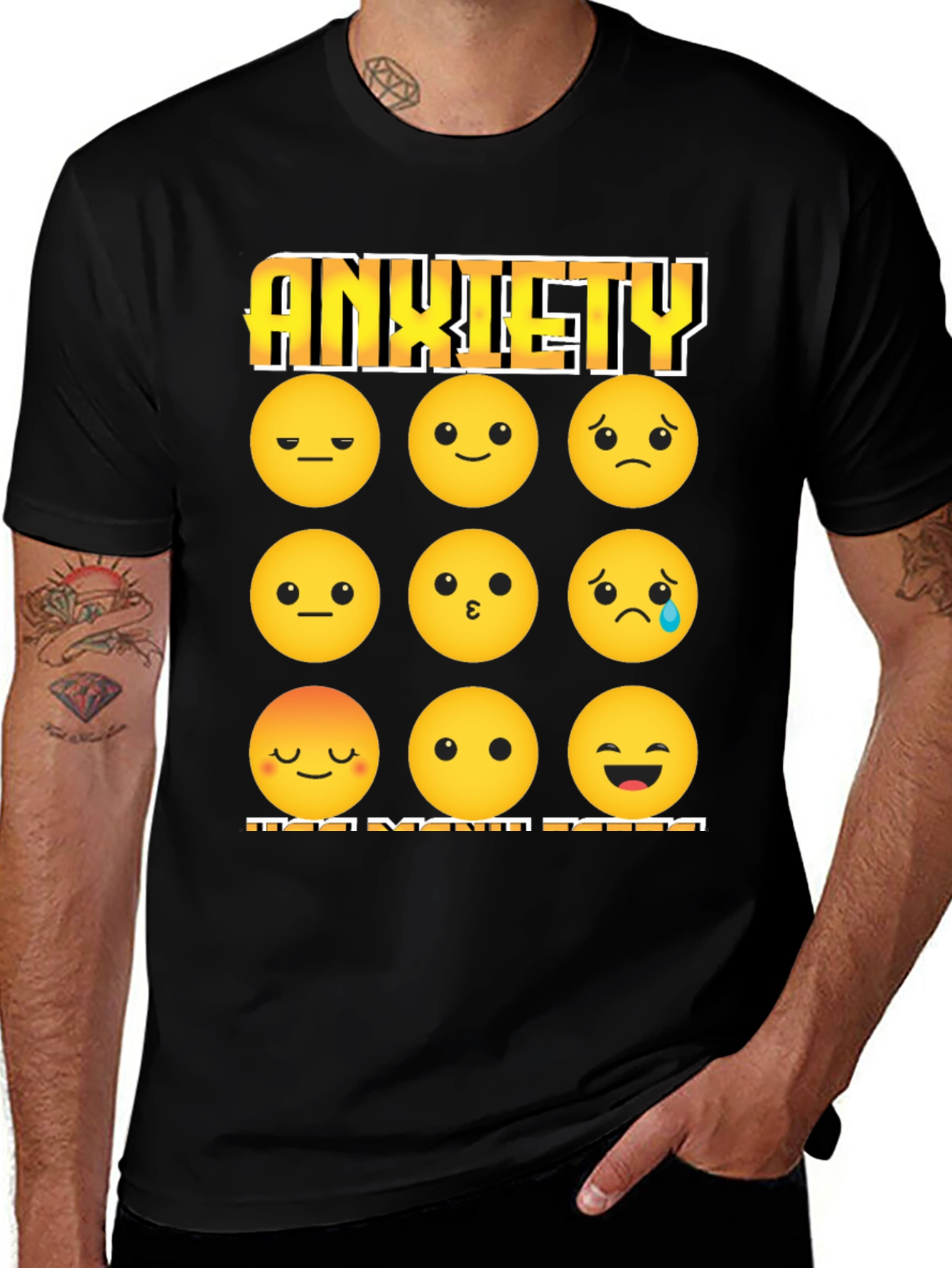 Variant 26 of Anxiety Emoji Graphic Tee - Black Cotton T-Shirt