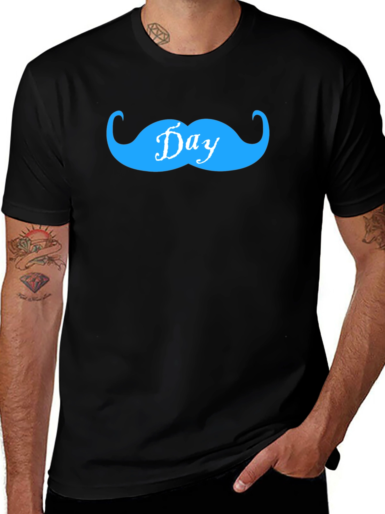 Variant 3 of Mustache Day Graphic Tee - Black Cotton T-Shirt