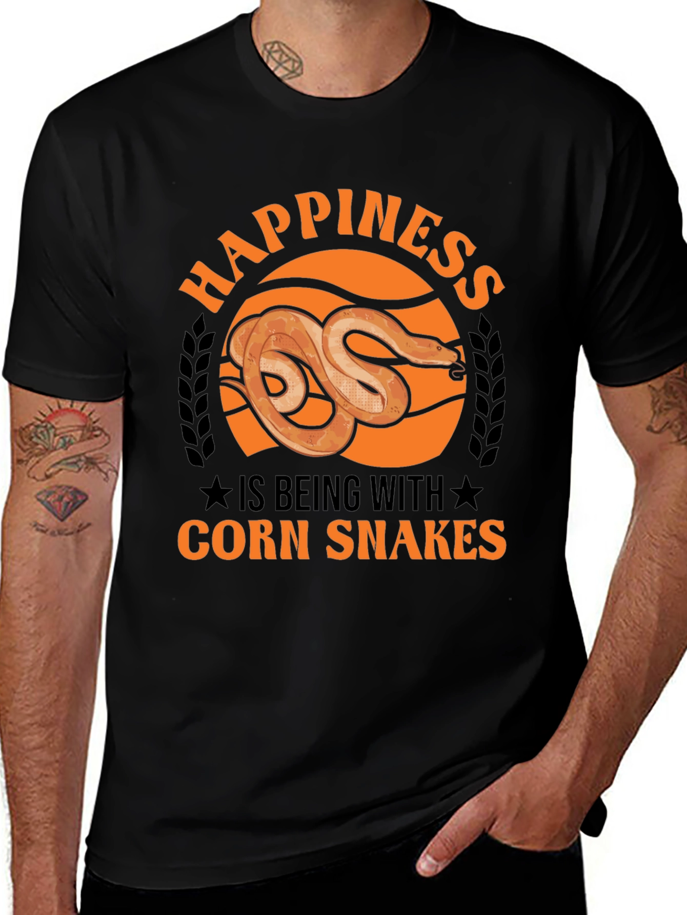 Black Corn Snake Lover T-Shirt - Happiness is Being With Corn Snakes main image