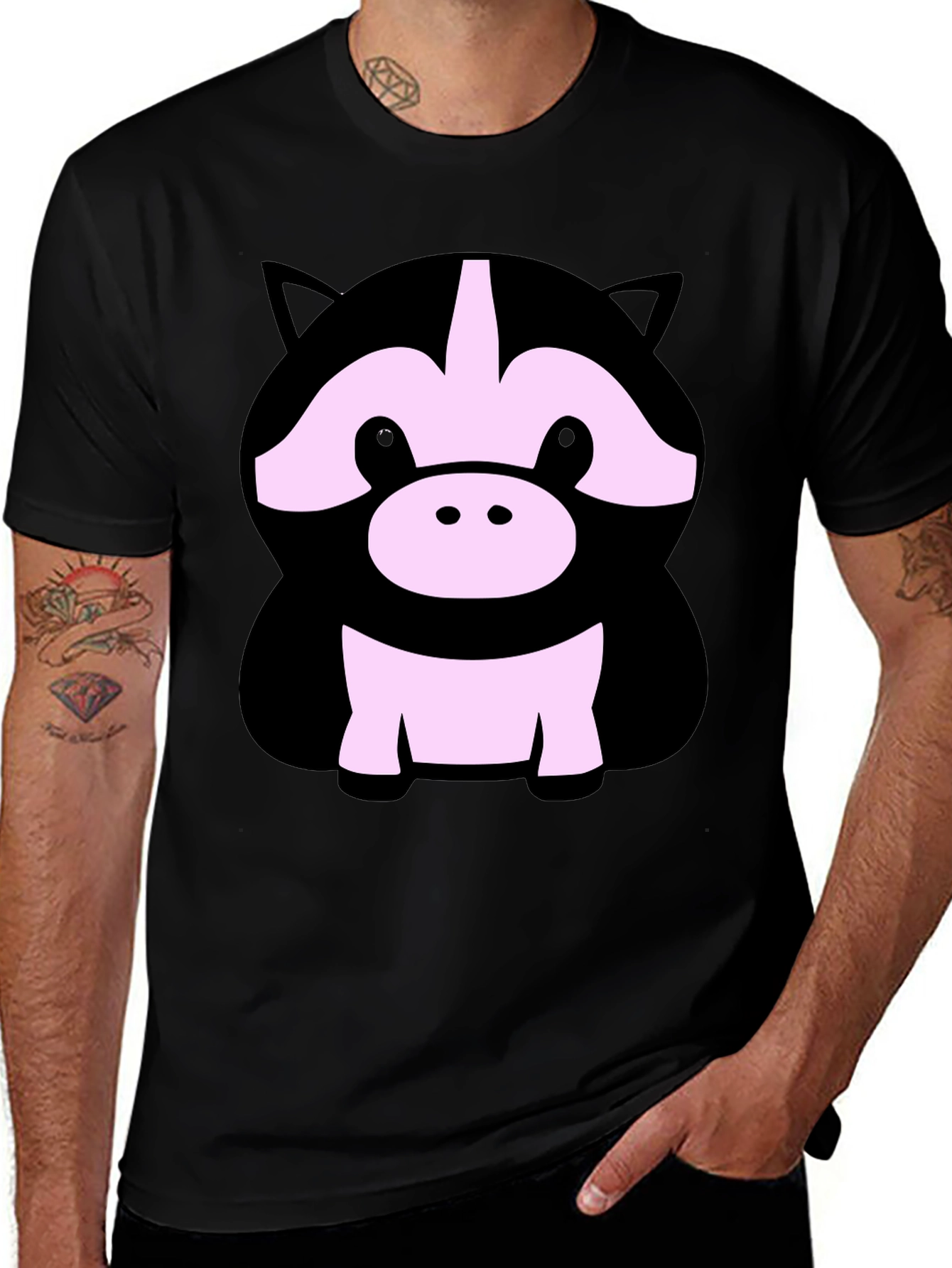 Variant 19 of Cute Cartoon Animal Graphic Black T-Shirt