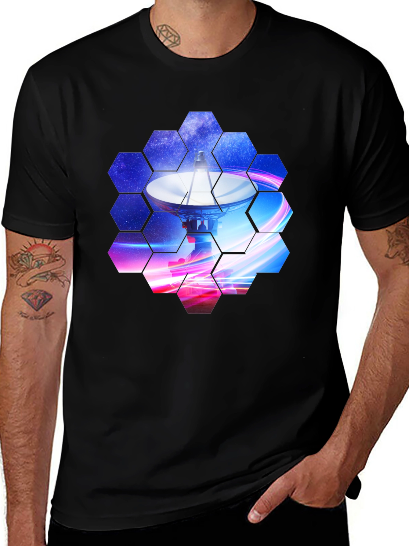 Variant 20 of Hexagon Space Telescope T-Shirt - Sci-Fi Design