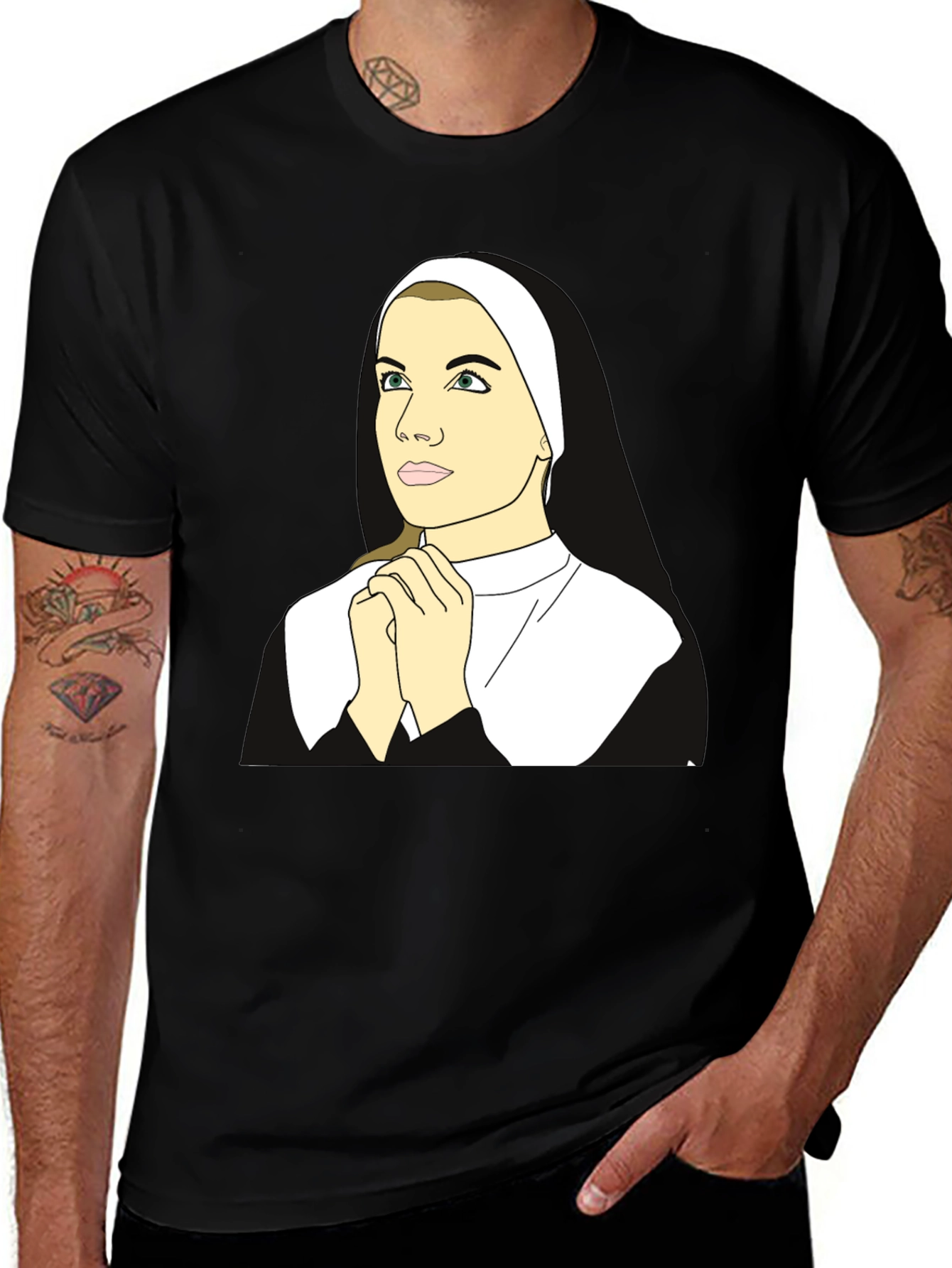 Variant 3 of Nun Graphic T-Shirt - Black Cotton Blend
