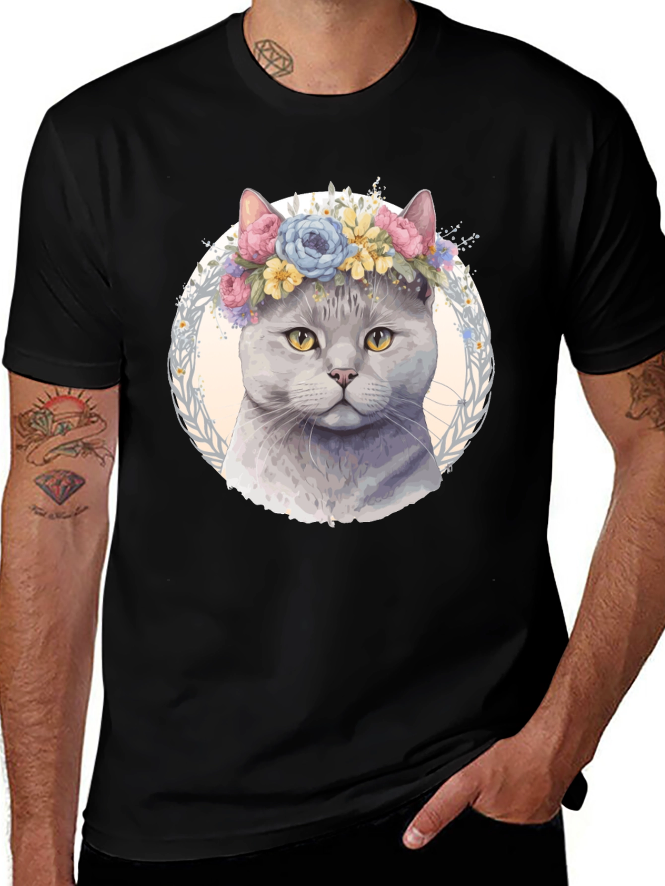 Variant 28 of Cat with Floral Crown T-Shirt - Unique Design
