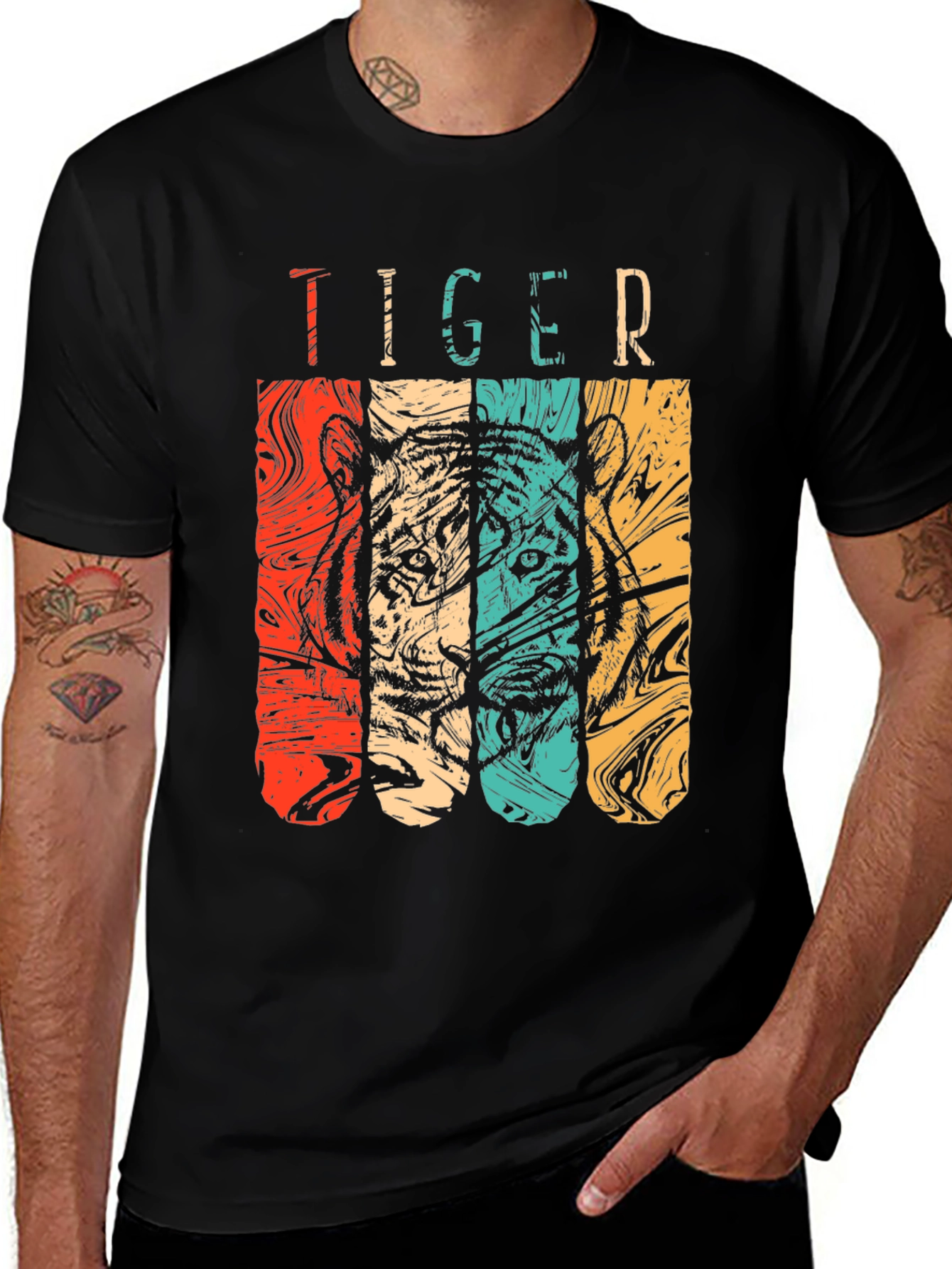 Variant 23 of Retro Tiger Graphic Tee - Classic Black