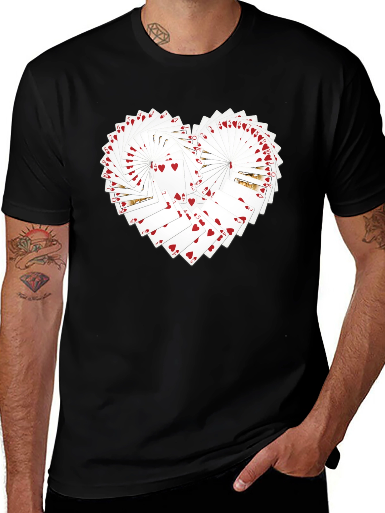 Variant 8 of Heart of Cards Graphic T-Shirt - Black Cotton Tee