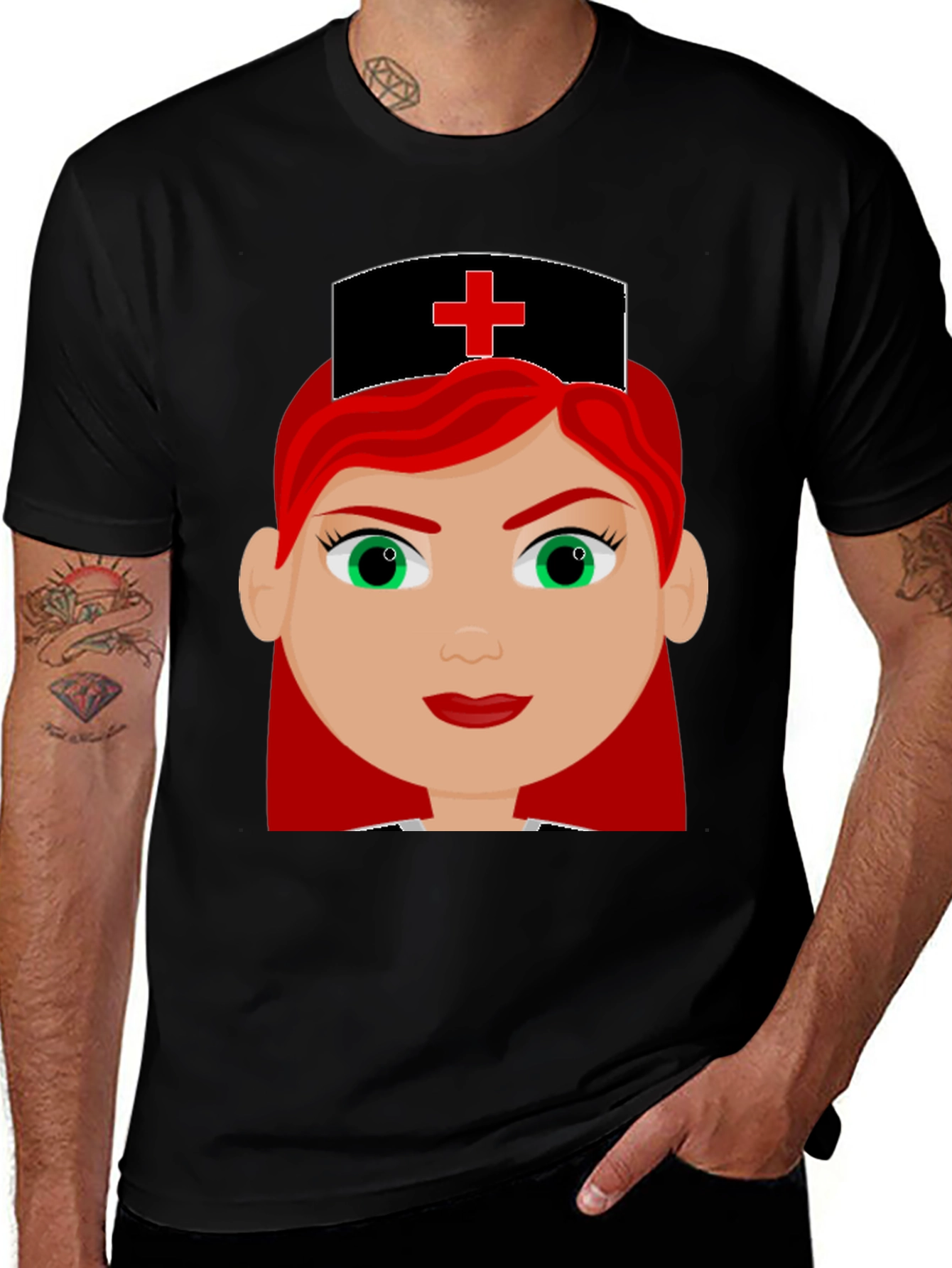 Variant 12 of Cartoon Nurse Graphic Tee - Unisex Black T-Shirt