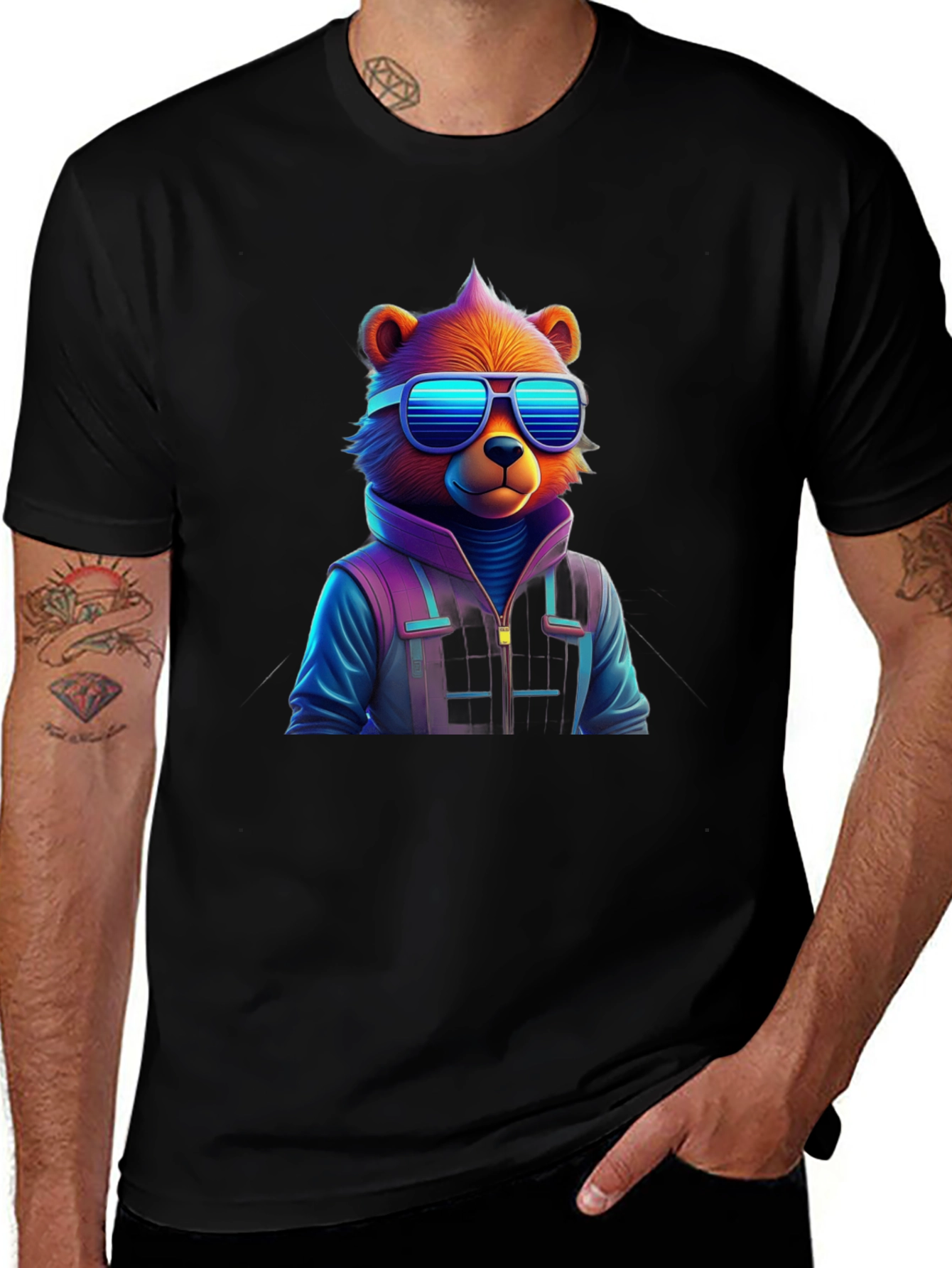 Cool Bear Graphic Tee - Black Cotton Blend Shirt