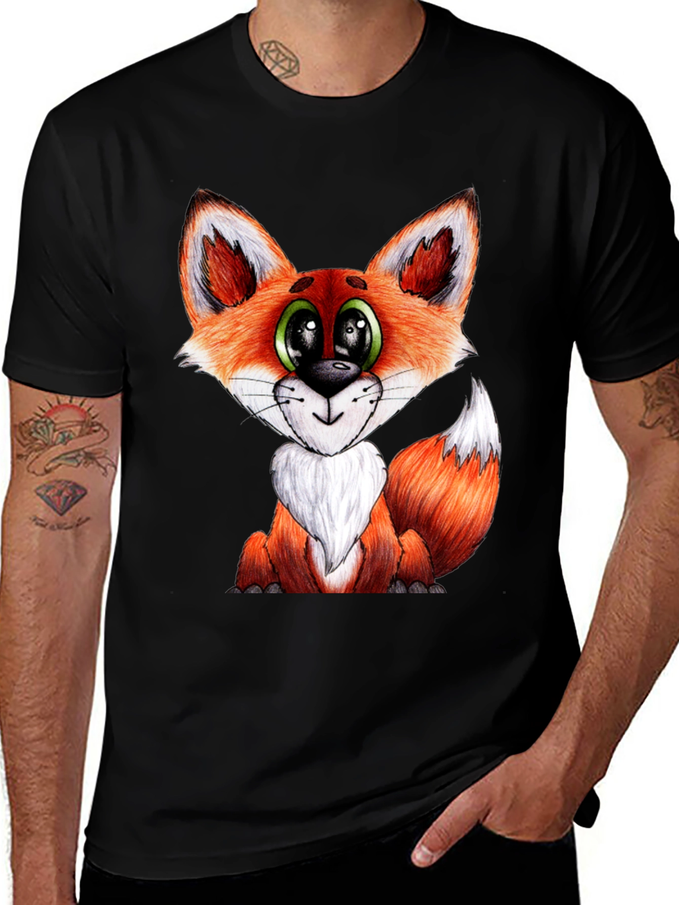 Variant 21 of Cute Cartoon Fox Graphic Black T-Shirt