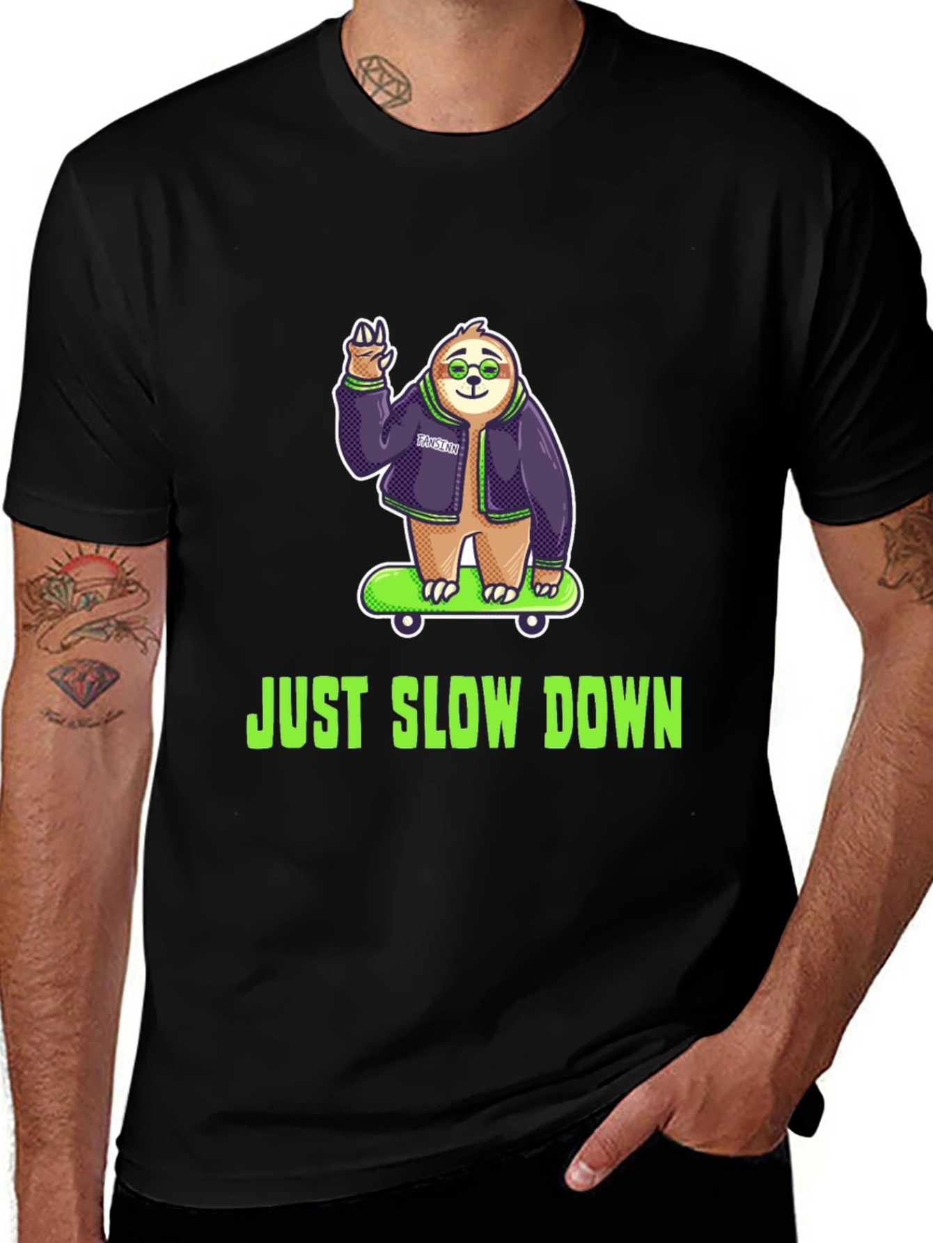 Variant 12 of Just Slow Down Sloth Skateboard T-Shirt