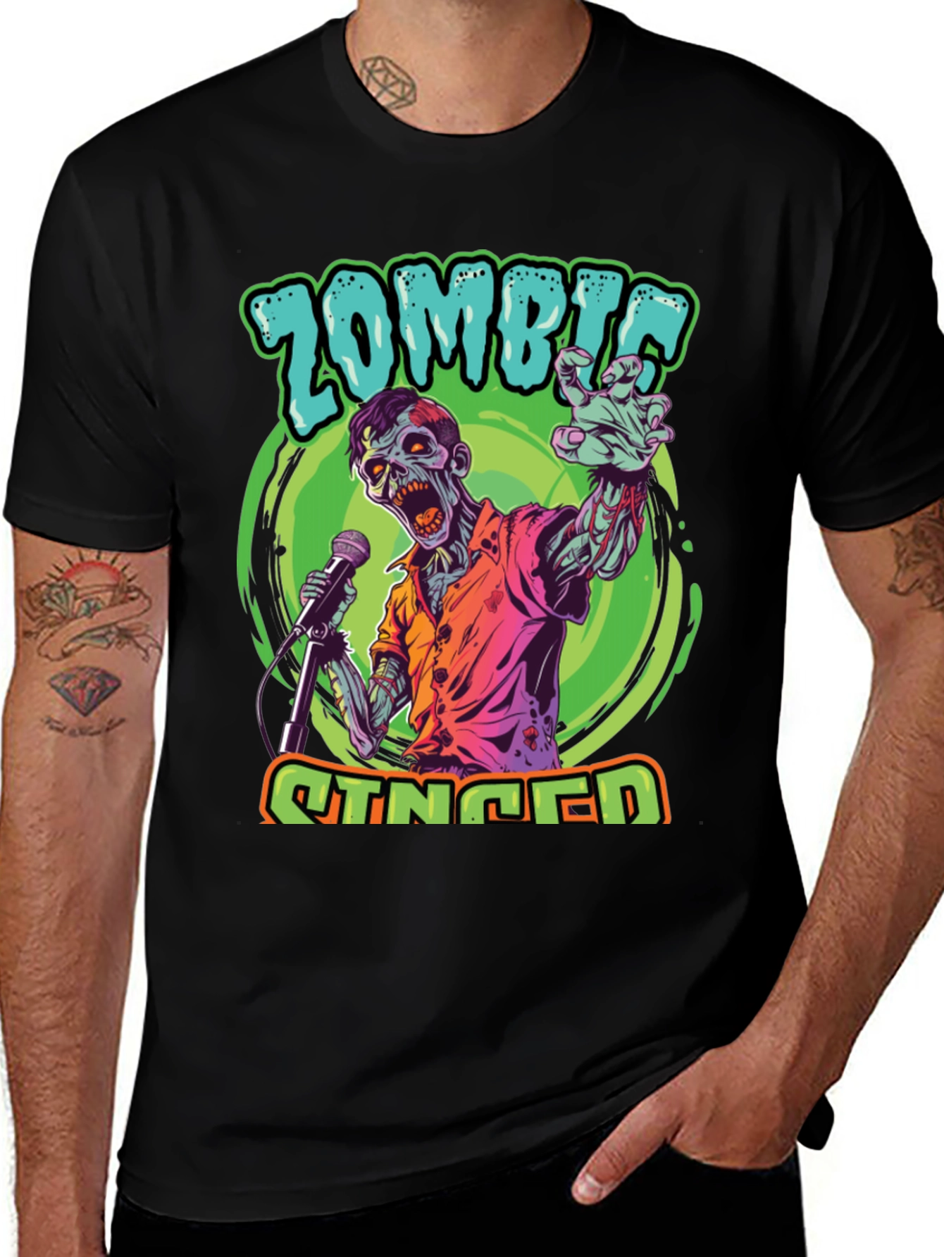 Variant 26 of Zombie Singer Graphic Tee - Unique Halloween Shirt