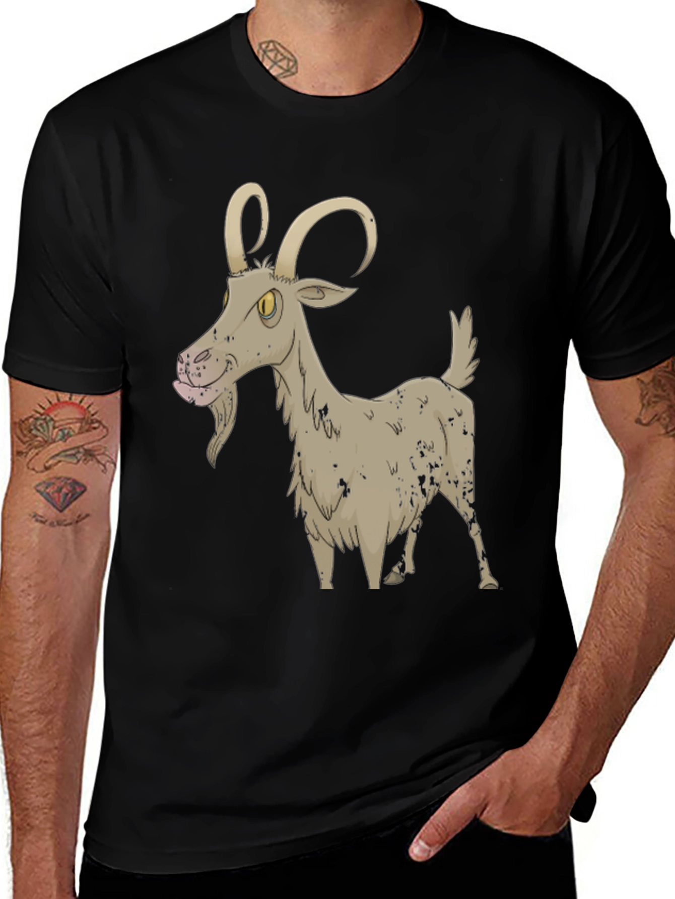 Variant 3 of Cartoon Goat Black T-Shirt