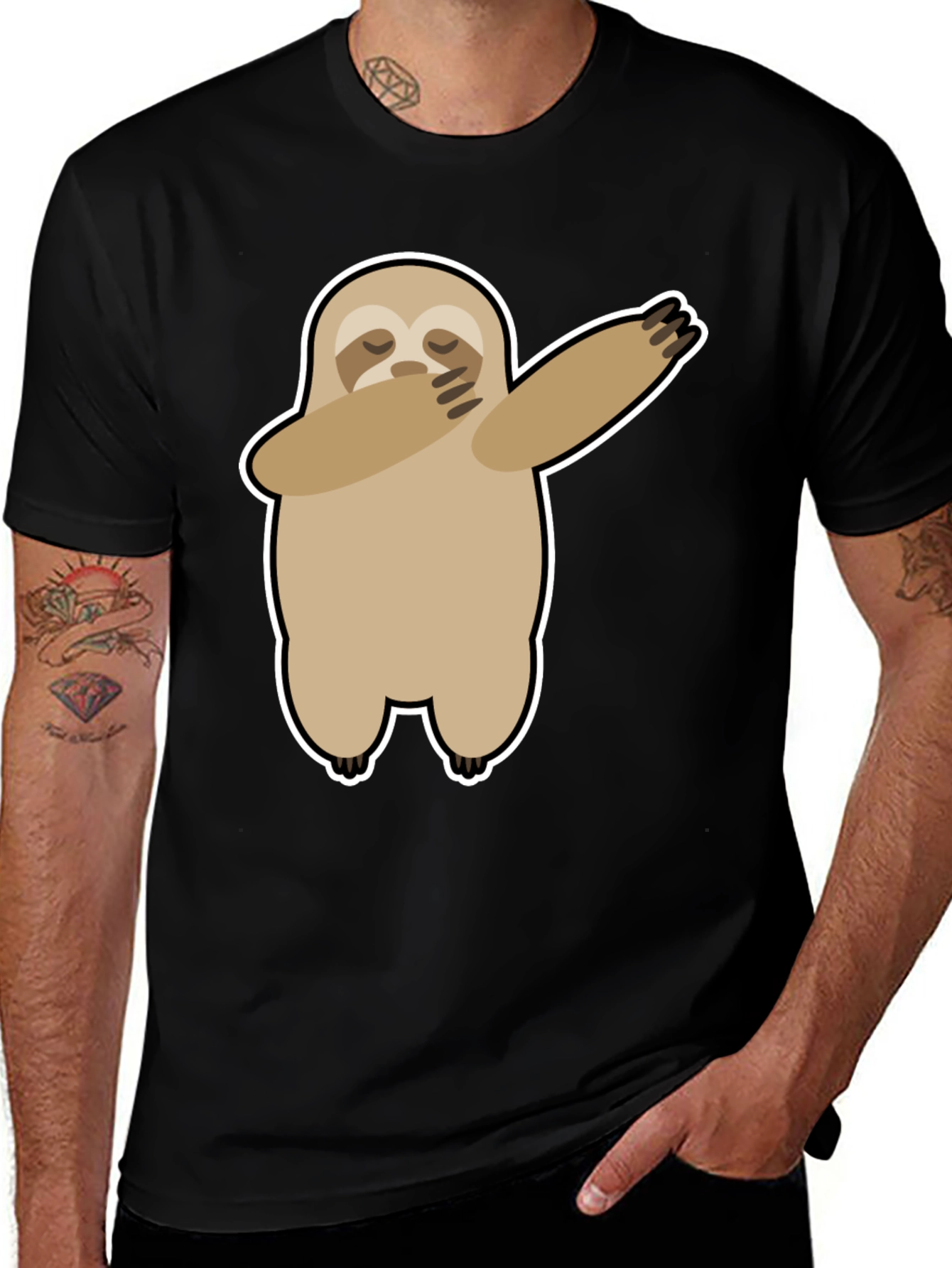 Variant 7 of Dabbing Sloth Graphic Tee - Black Cotton T-Shirt