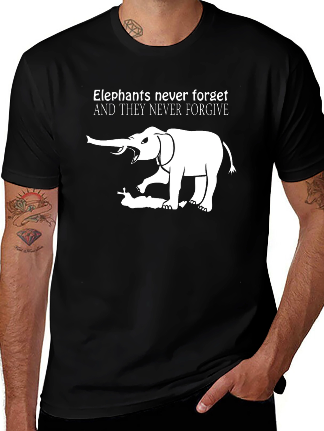 Variant 27 of Elephant Never Forgets Graphic Tee - Black