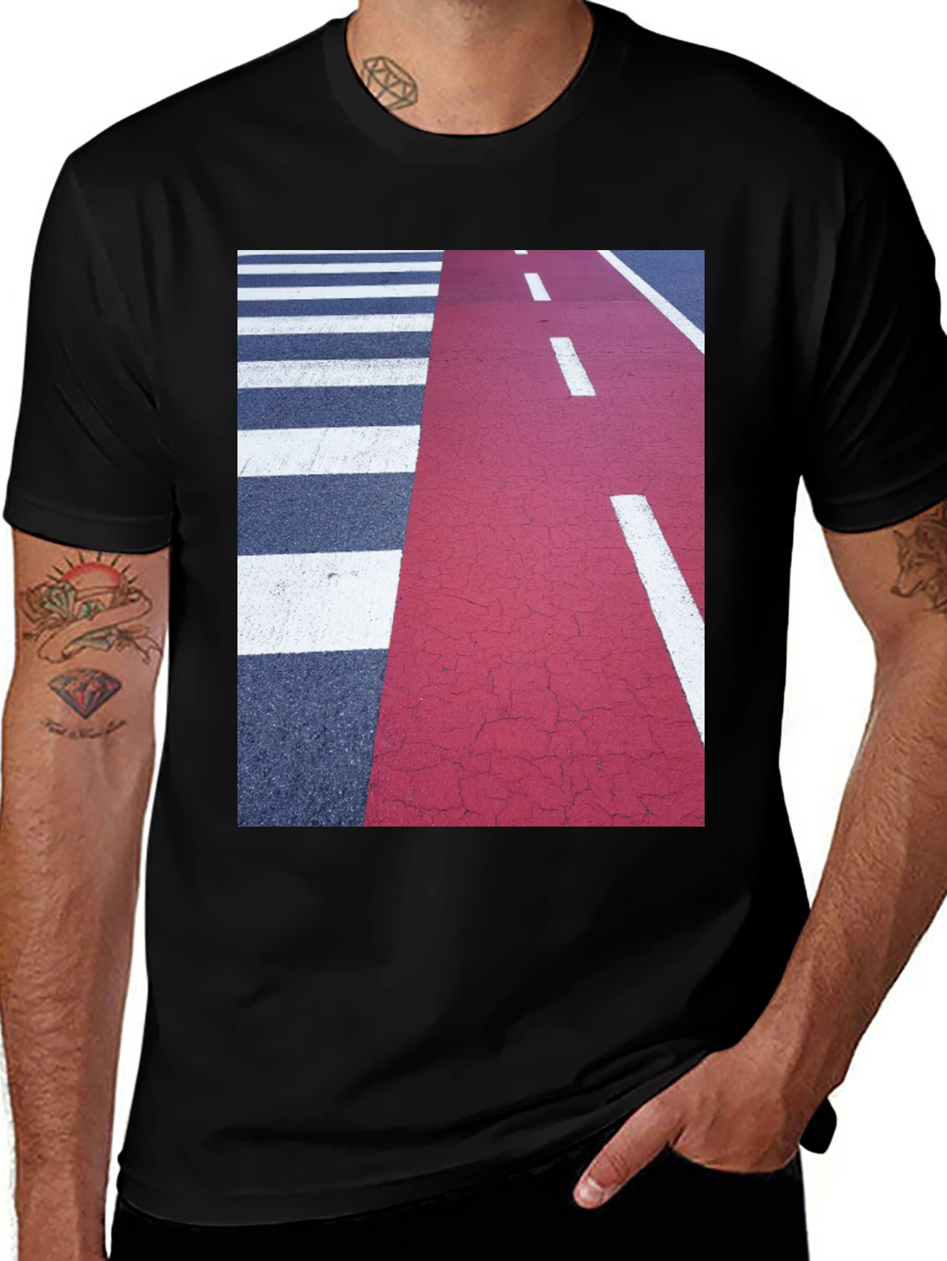 Urban Style Graphic Tee: Road Stripe Design