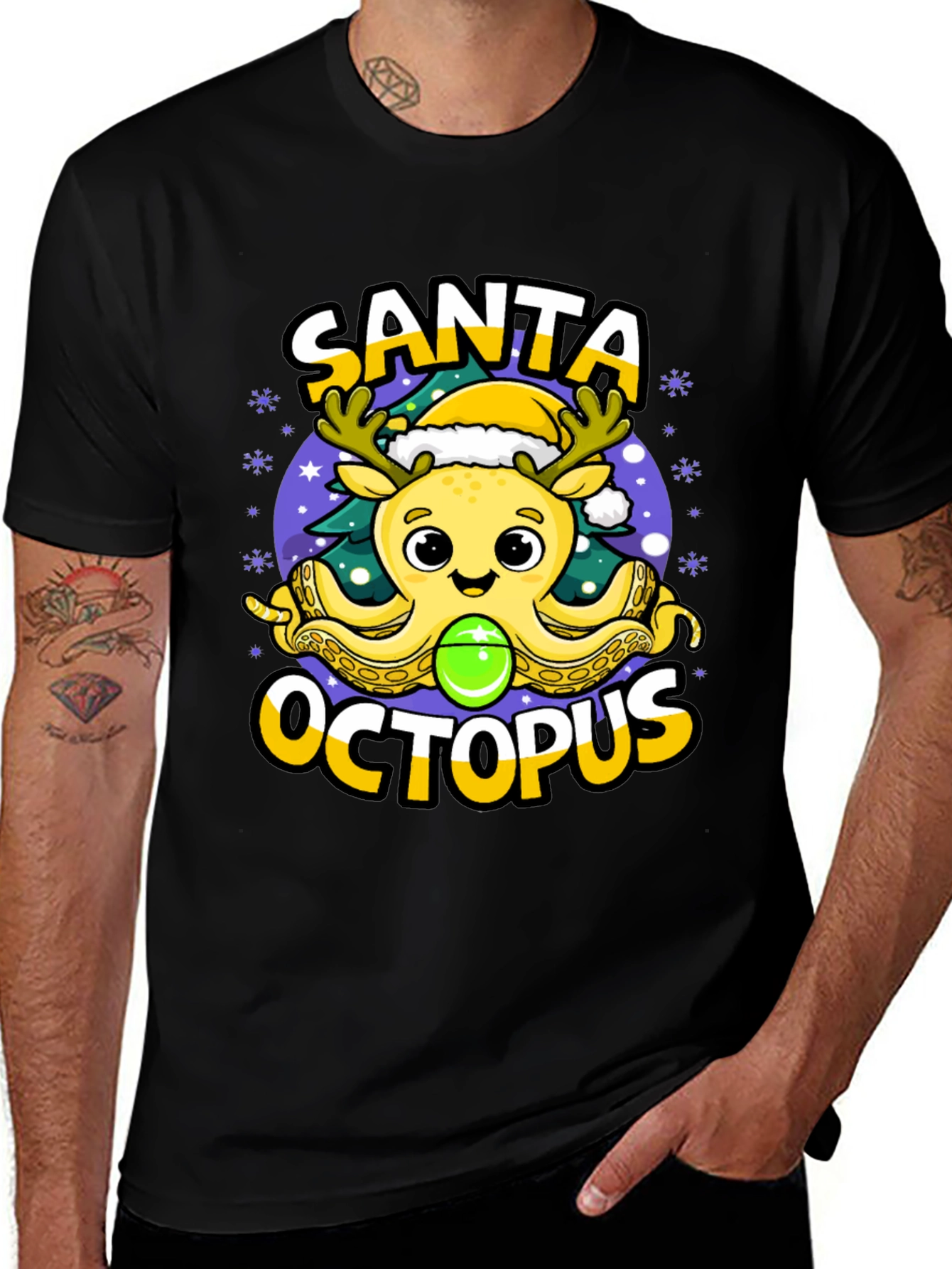 Variant 3 of Santa Octopus Graphic T-Shirt Holiday Fun Tee