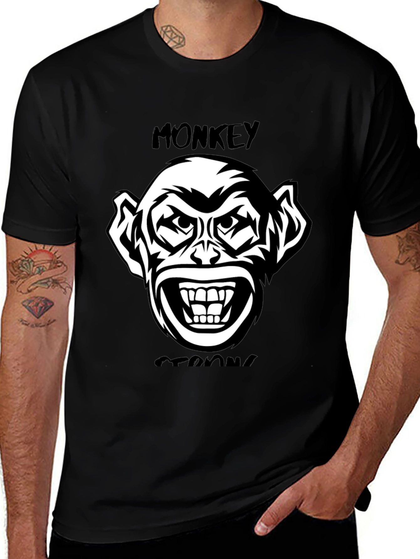 Variant 3 of Monkey Graphic Tee - Black Cotton Blend