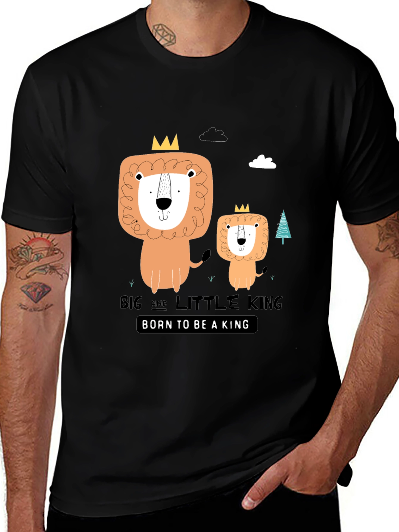 Variant 15 of Big & Little King Lion Graphic Black T-Shirt
