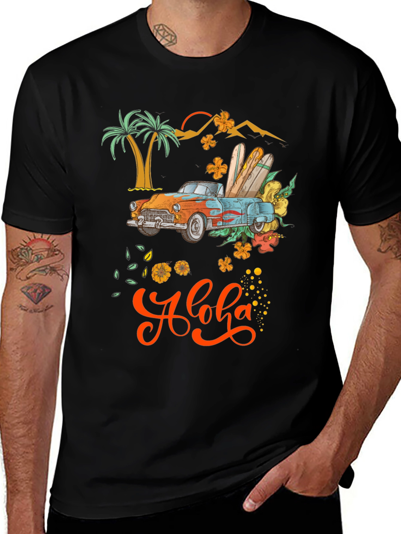 Aloha Summer T-Shirt with Retro Car & Surfboards
