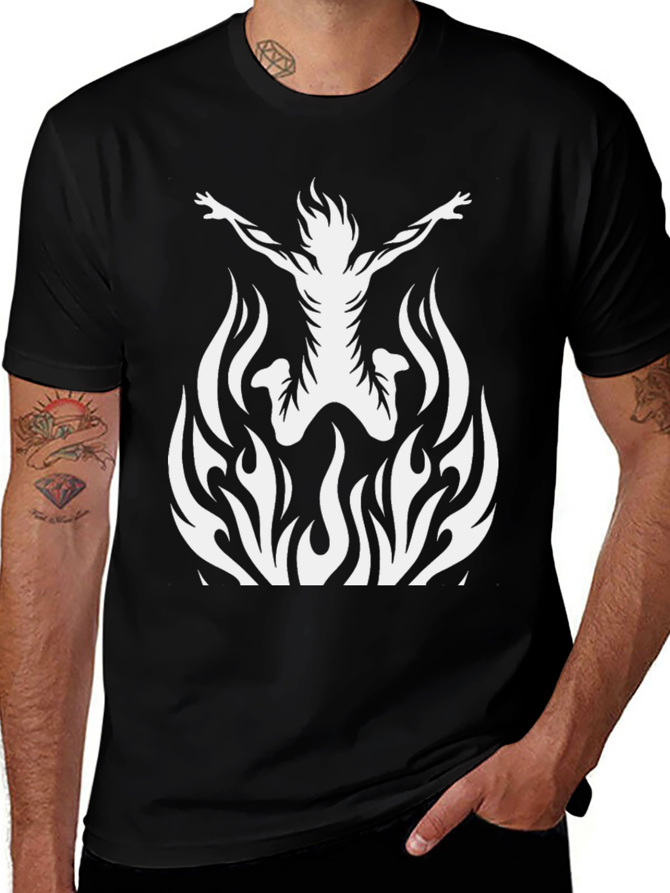 Variant 28 of Fiery Silhouette Graphic Tee - Black Cotton T-Shirt