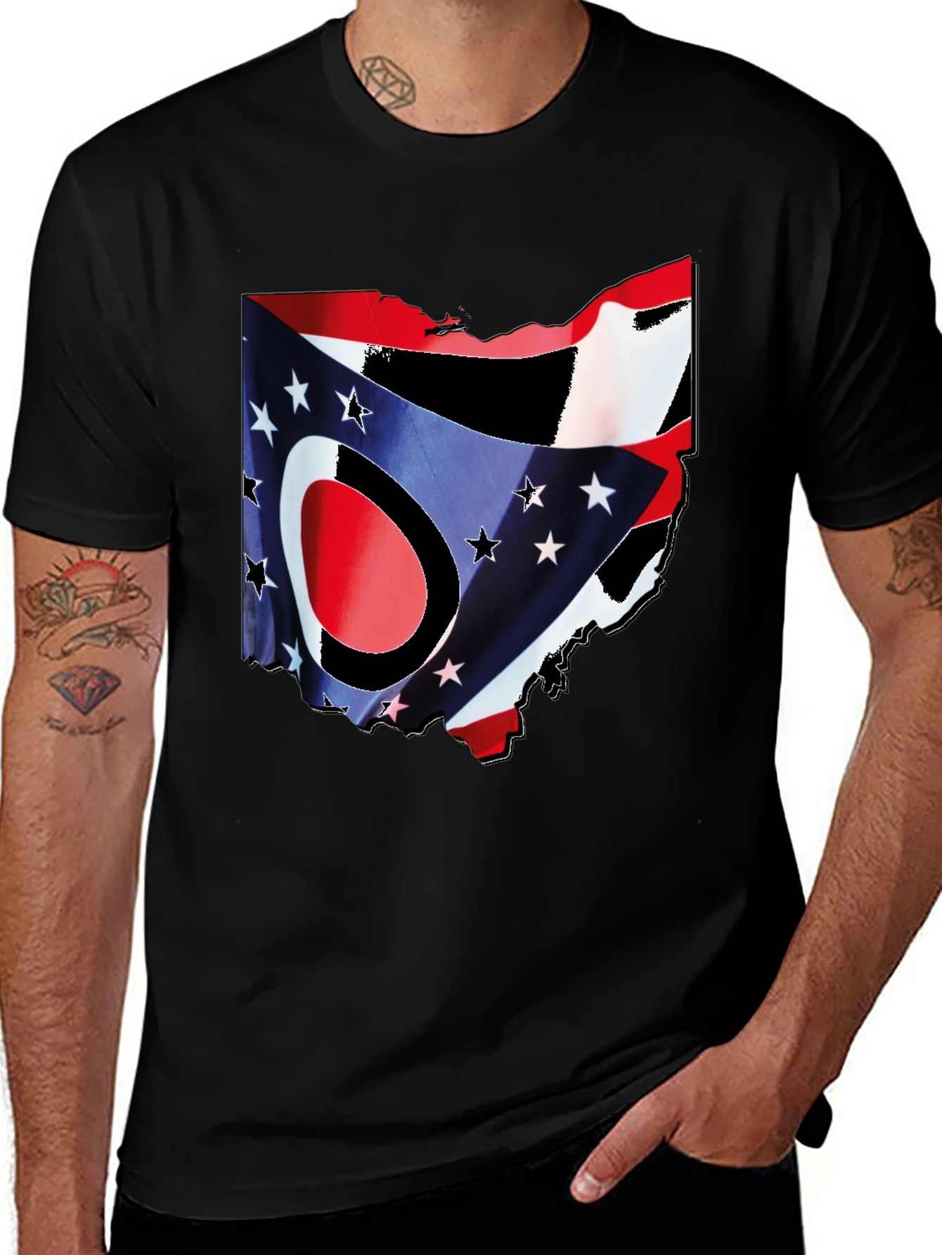 Ohio Flag Graphic Tee - Black Crew Neck