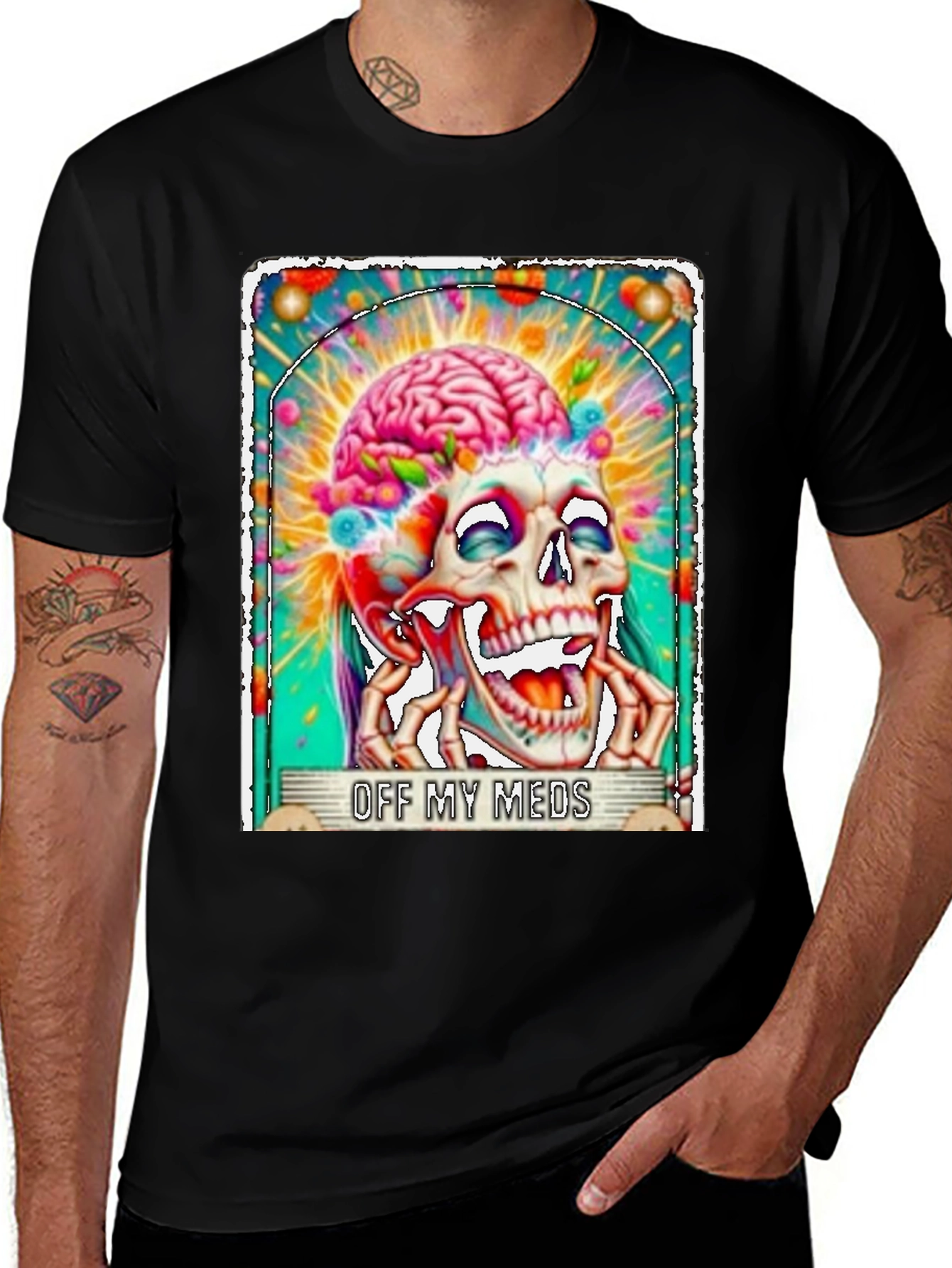 Variant 7 of Off My Meds Brain Skull Graphic T-Shirt