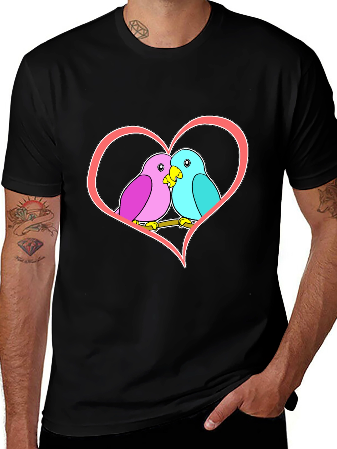 Love Birds Heart Graphic T-Shirt