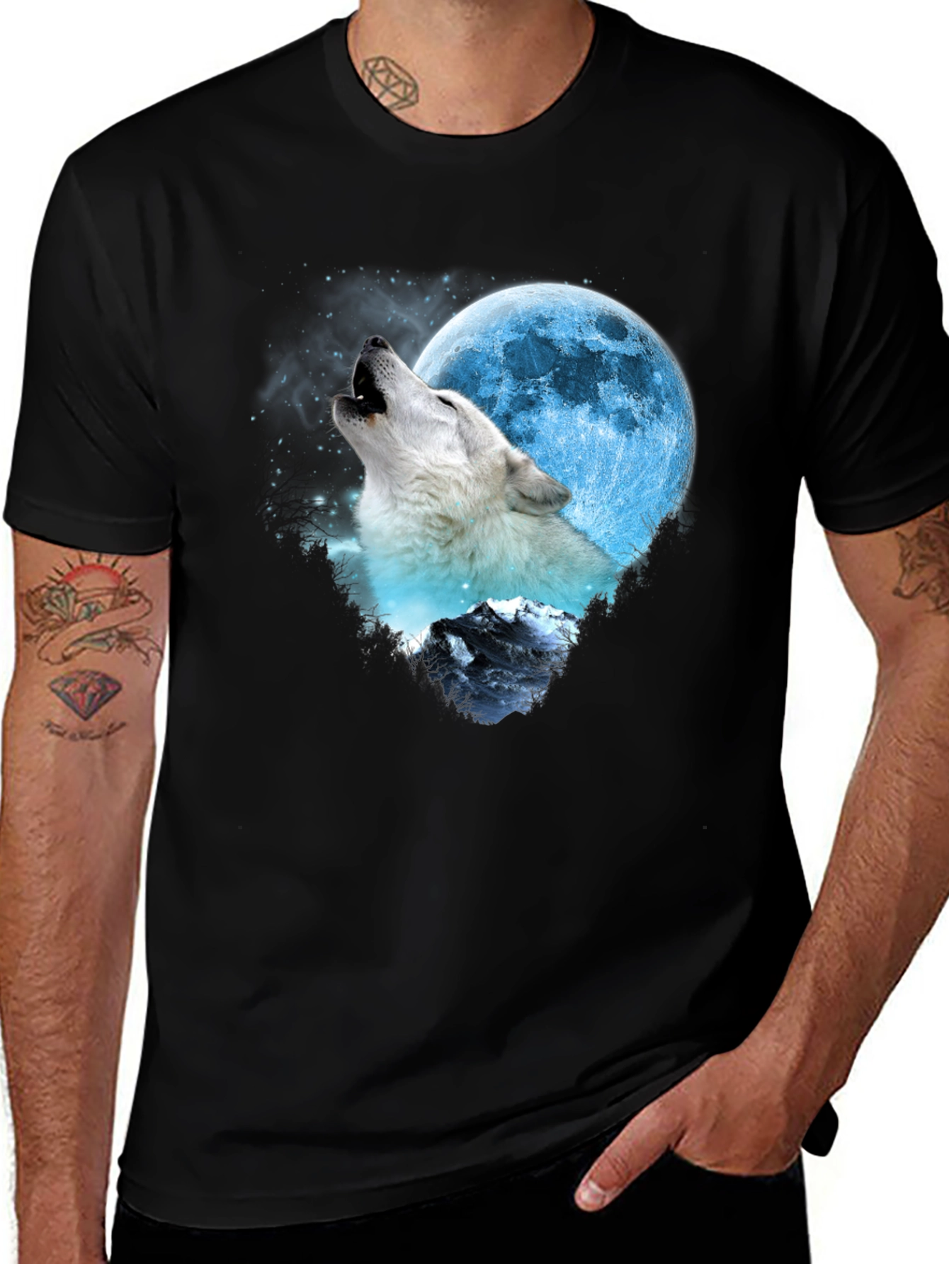 Variant 4 of Wolf Moon Graphic Tee - Men's Black T-Shirt