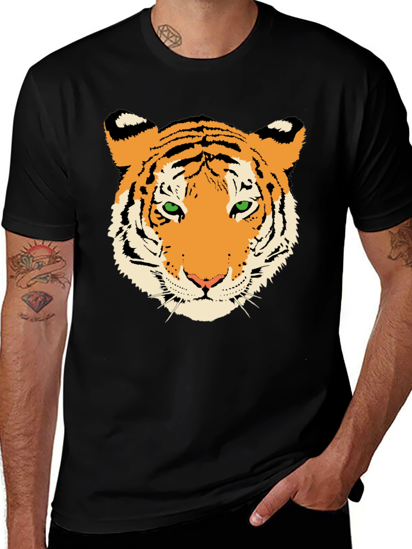 Variant 9 of Tiger Face Graphic Tee - Black Cotton T-Shirt