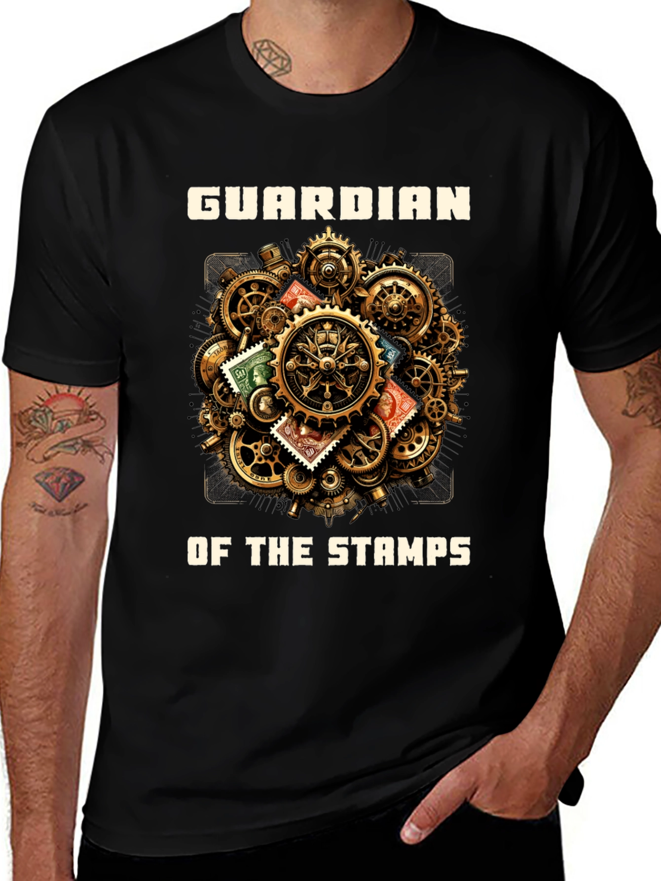 Variant 9 of Guardian of the Stamps T-Shirt: Steampunk Gear Design