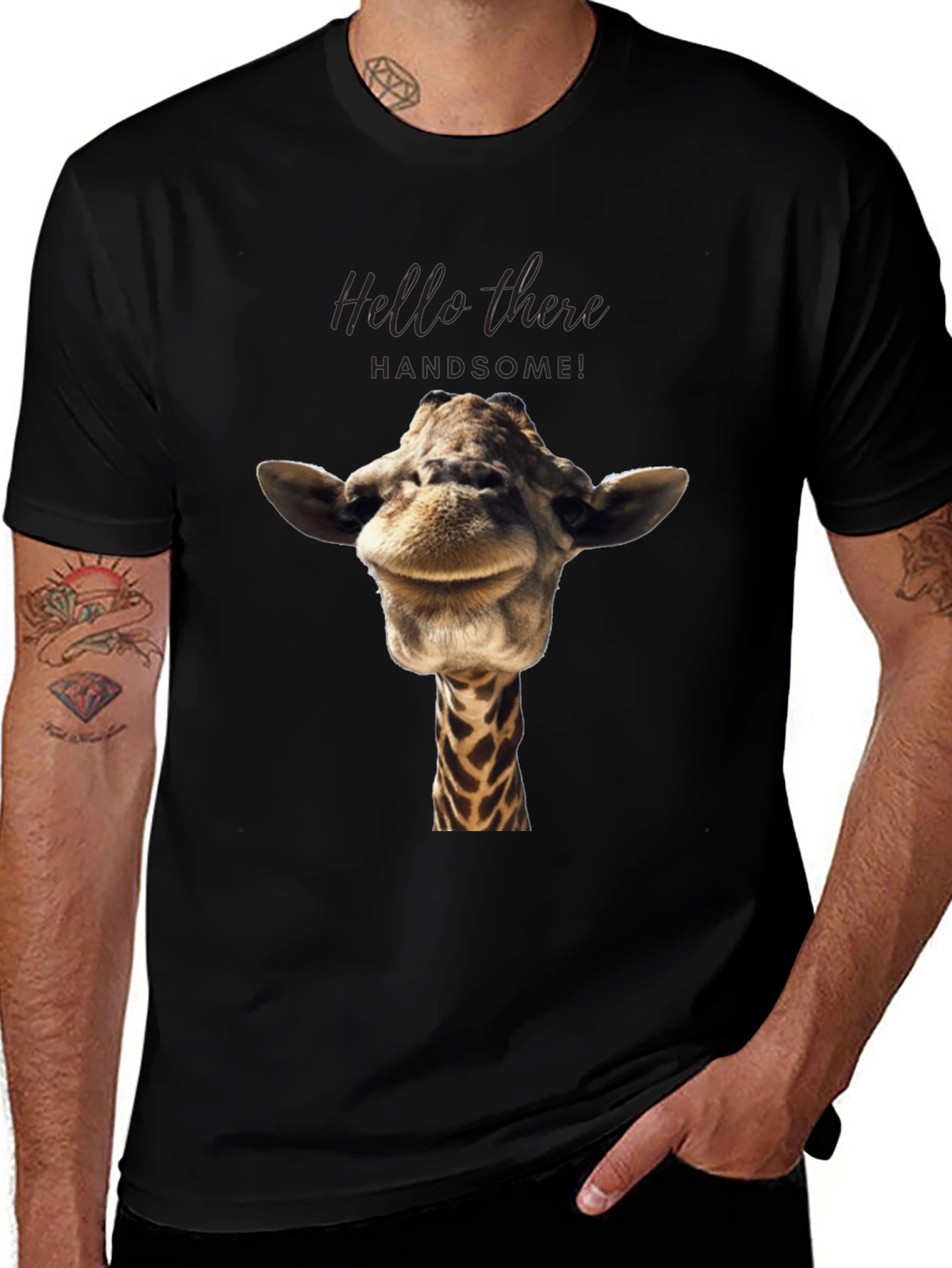 Variant 9 of Giraffe Head Graphic Print Black T-Shirt