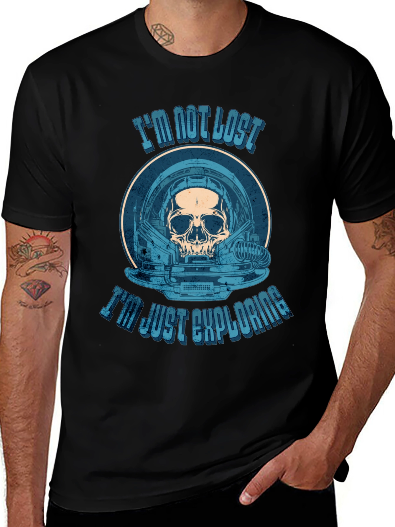 Variant 20 of Astronaut Skull T-Shirt - "I'm Not Lost, I'm Just Exploring"