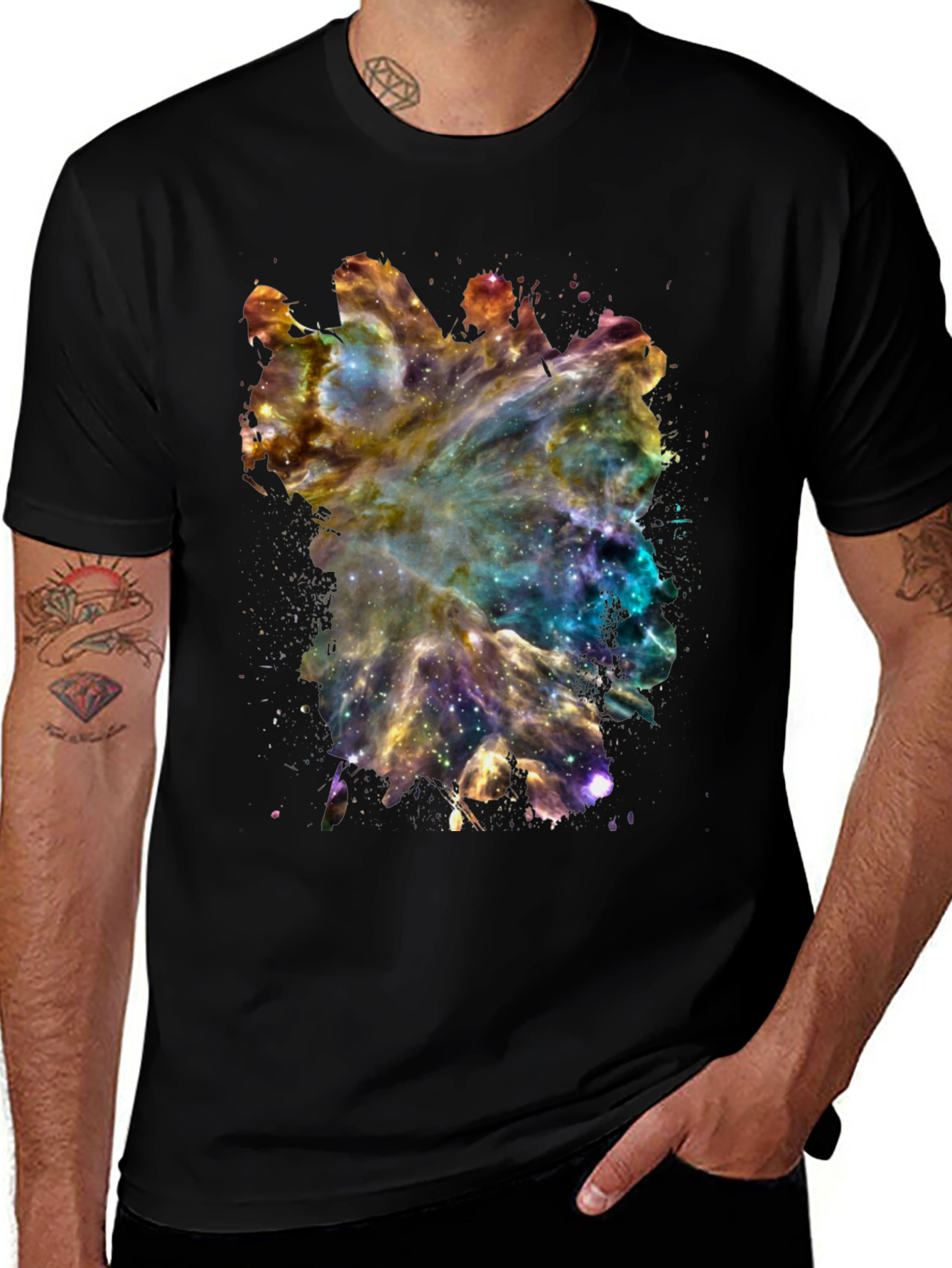 Variant 25 of Galaxy Nebula Print Black Cotton T-Shirt