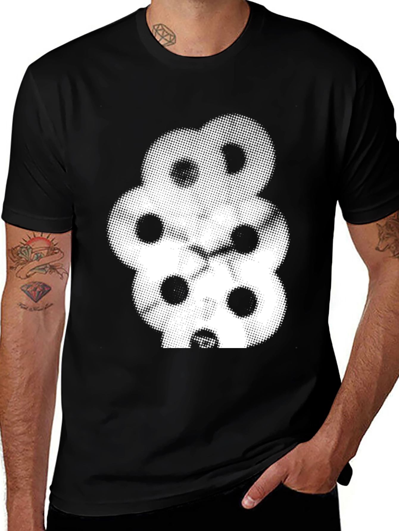 Variant 13 of Abstract 8 Ball Dot Matrix Graphic Black T-Shirt