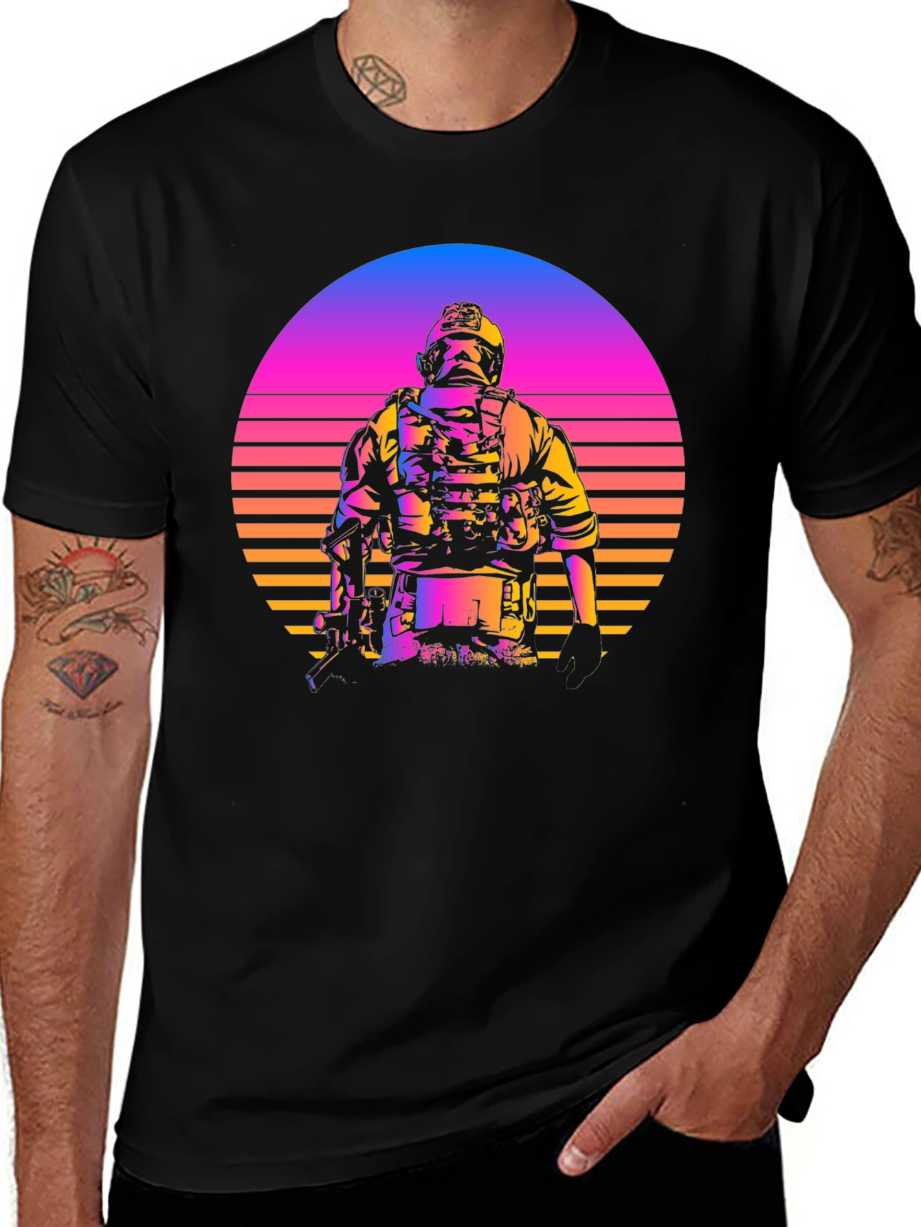 Variant 7 of Retro Soldier T-Shirt - Synthwave Military Style