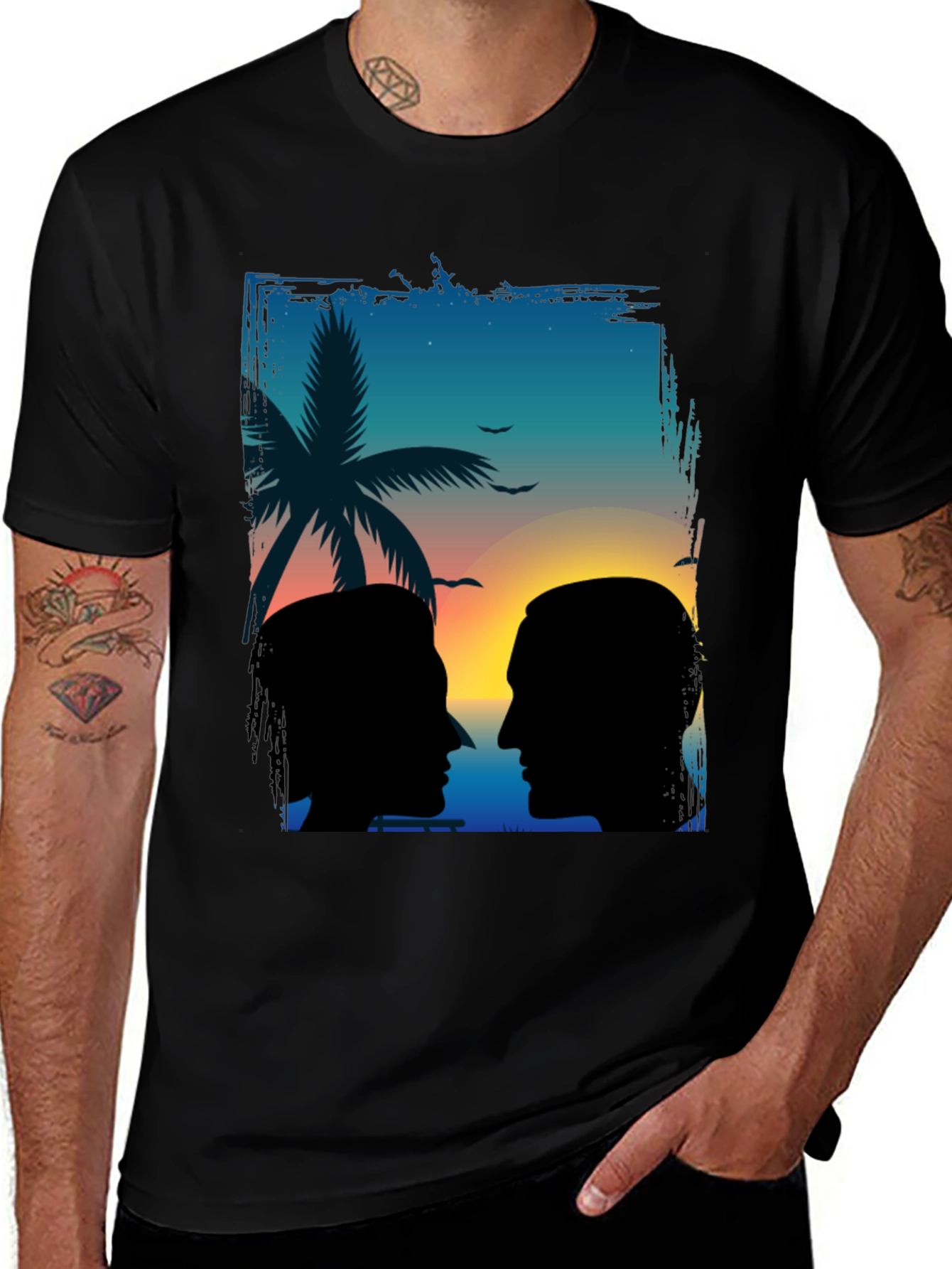 Sunset Silhouette Graphic Tee - Tropical Paradise