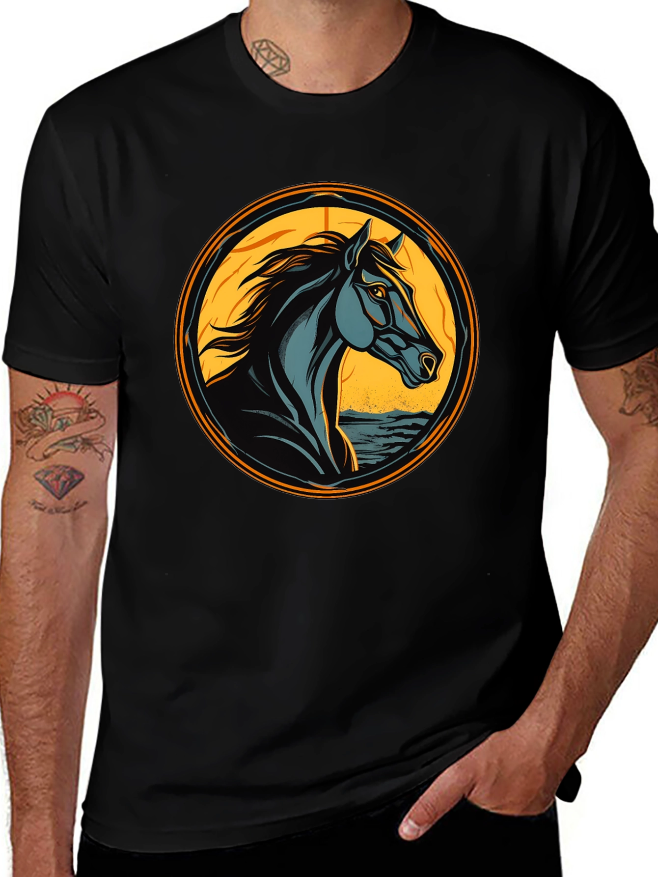 Variant 30 of Black Horse Graphic Tee - Artistic Animal Design